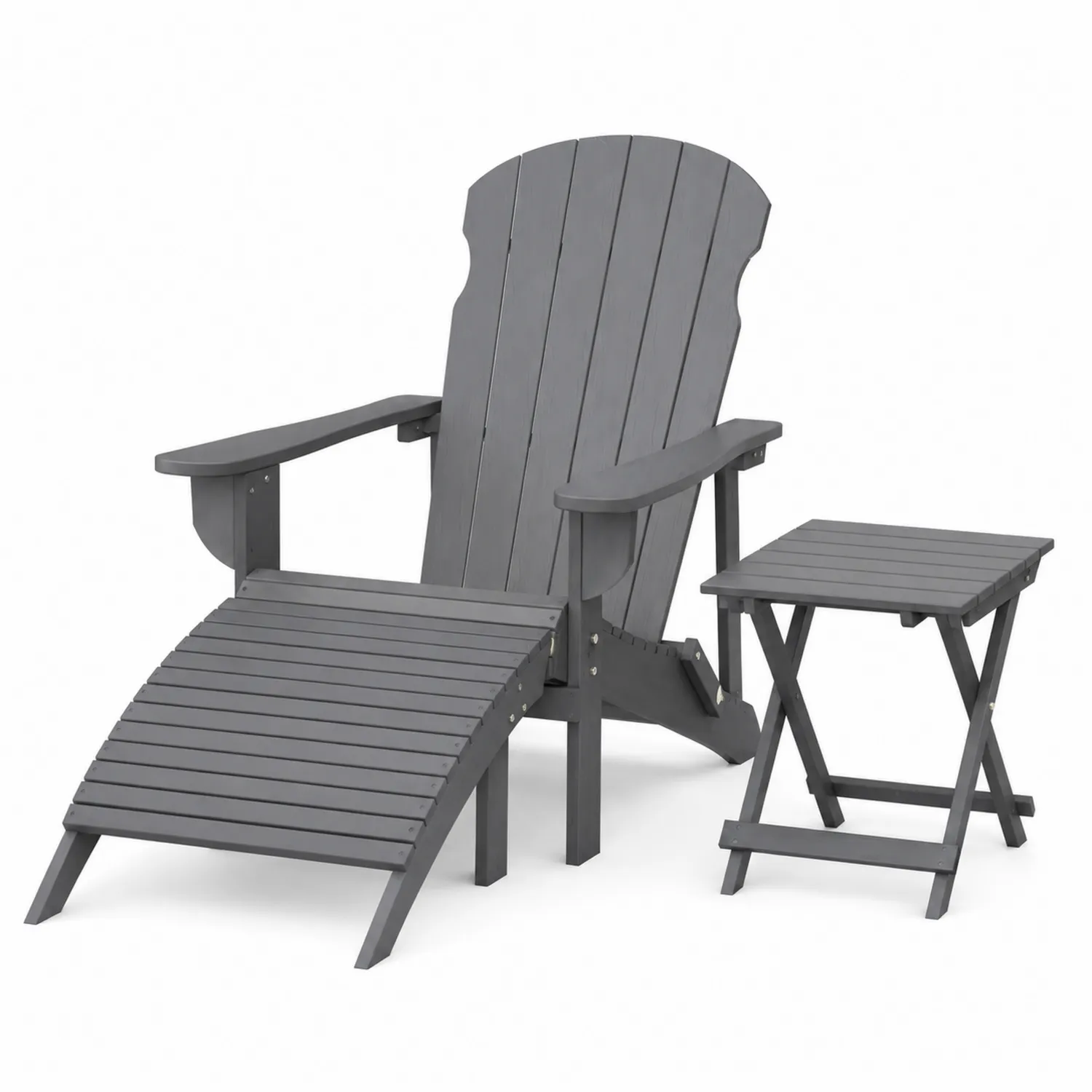 Ensemble Chaise Adirondack avec Repose-pied et Table en Bois Gris-Velnovorin