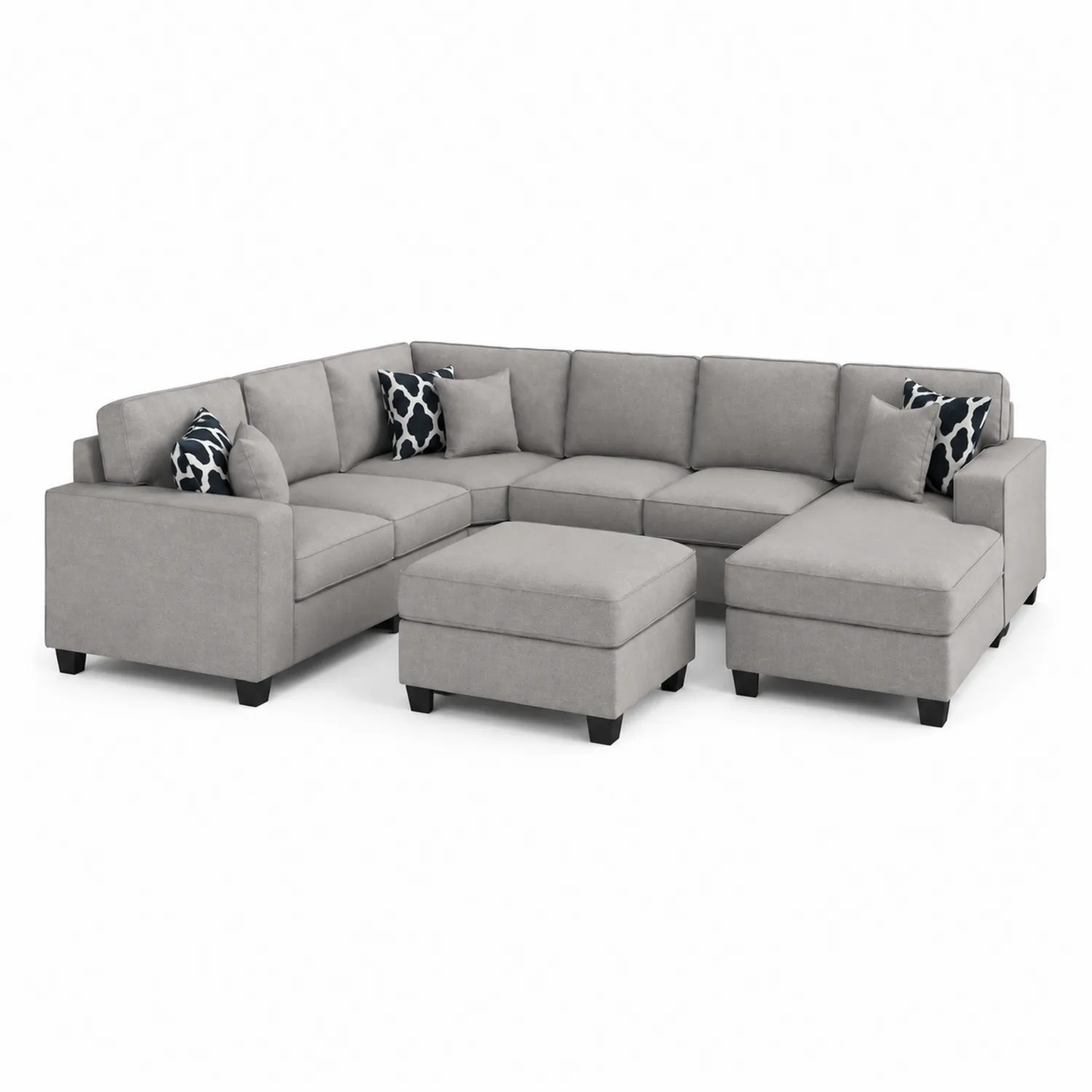 Canapé modulaire en tissu polyester gris avec ottomane-Velnovorin