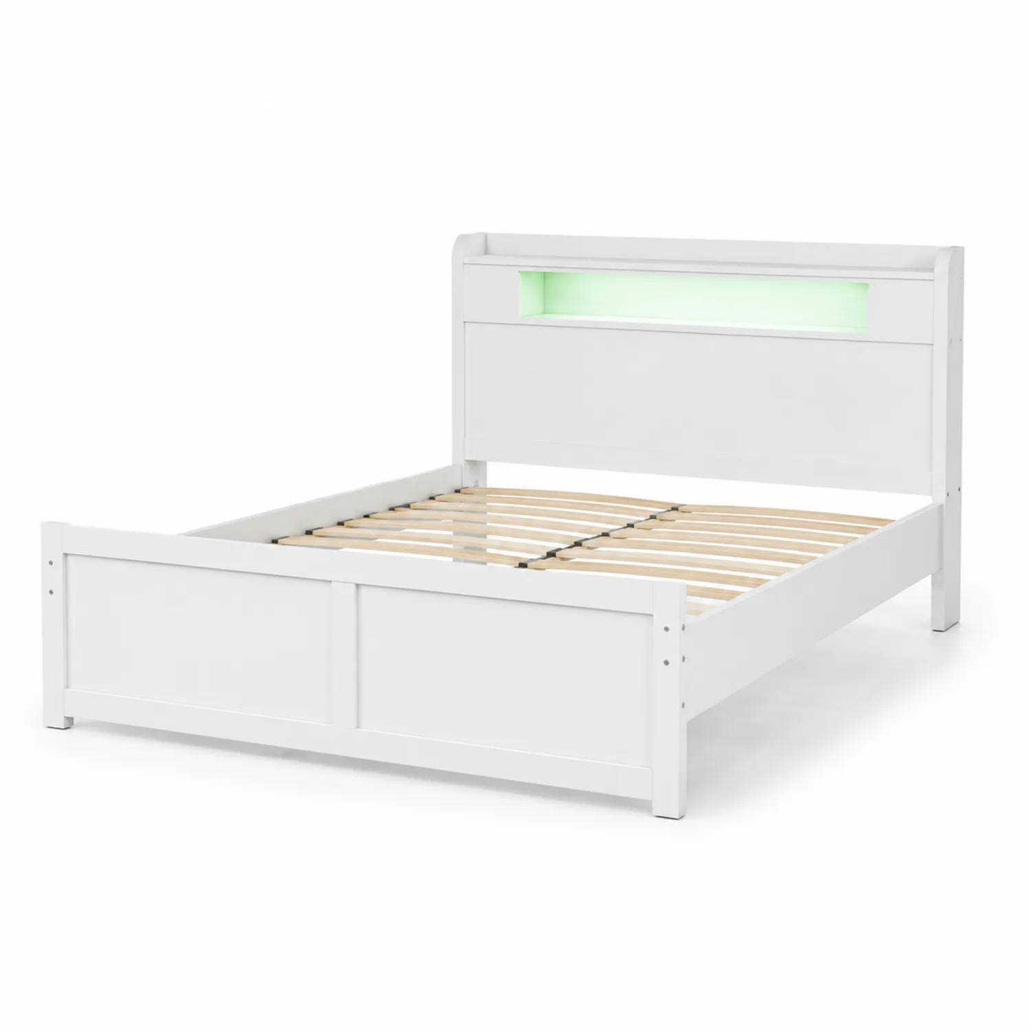 Lit double en bois blanc avec éclairage LED intégré 140x200 cm-Velnovorin
