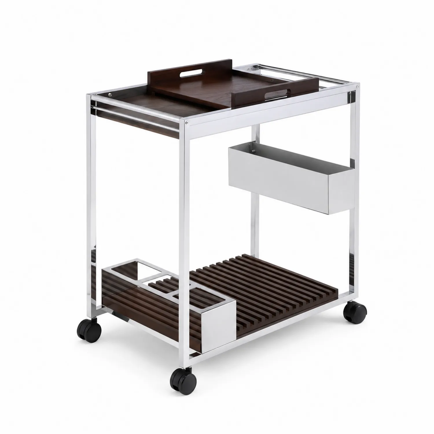 Chariot de Cuisine en Acier Inoxydable et Bois Massif-Velnovorin