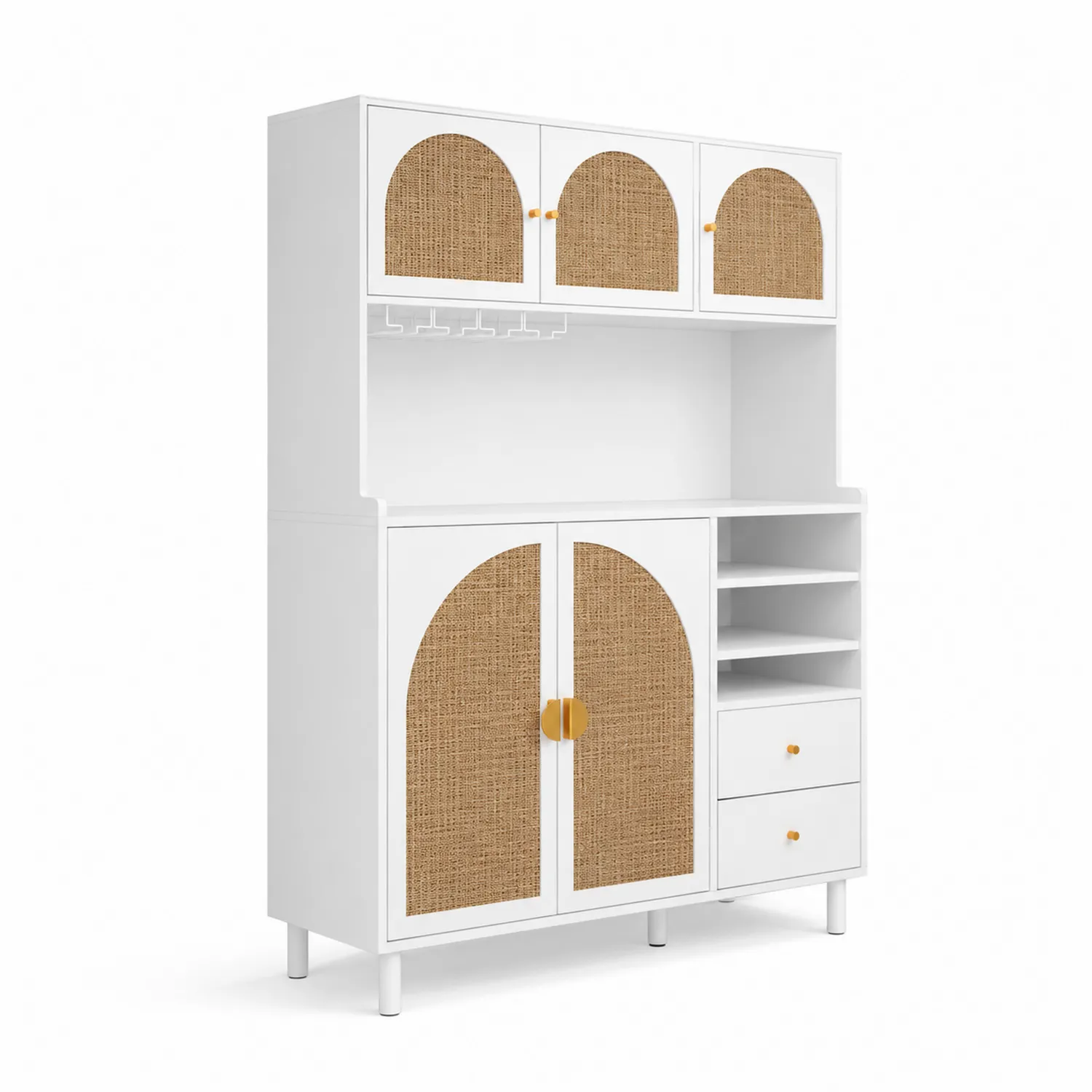 Buffet de Cuisine en Bois avec Portes en Rotin-Velnovorin