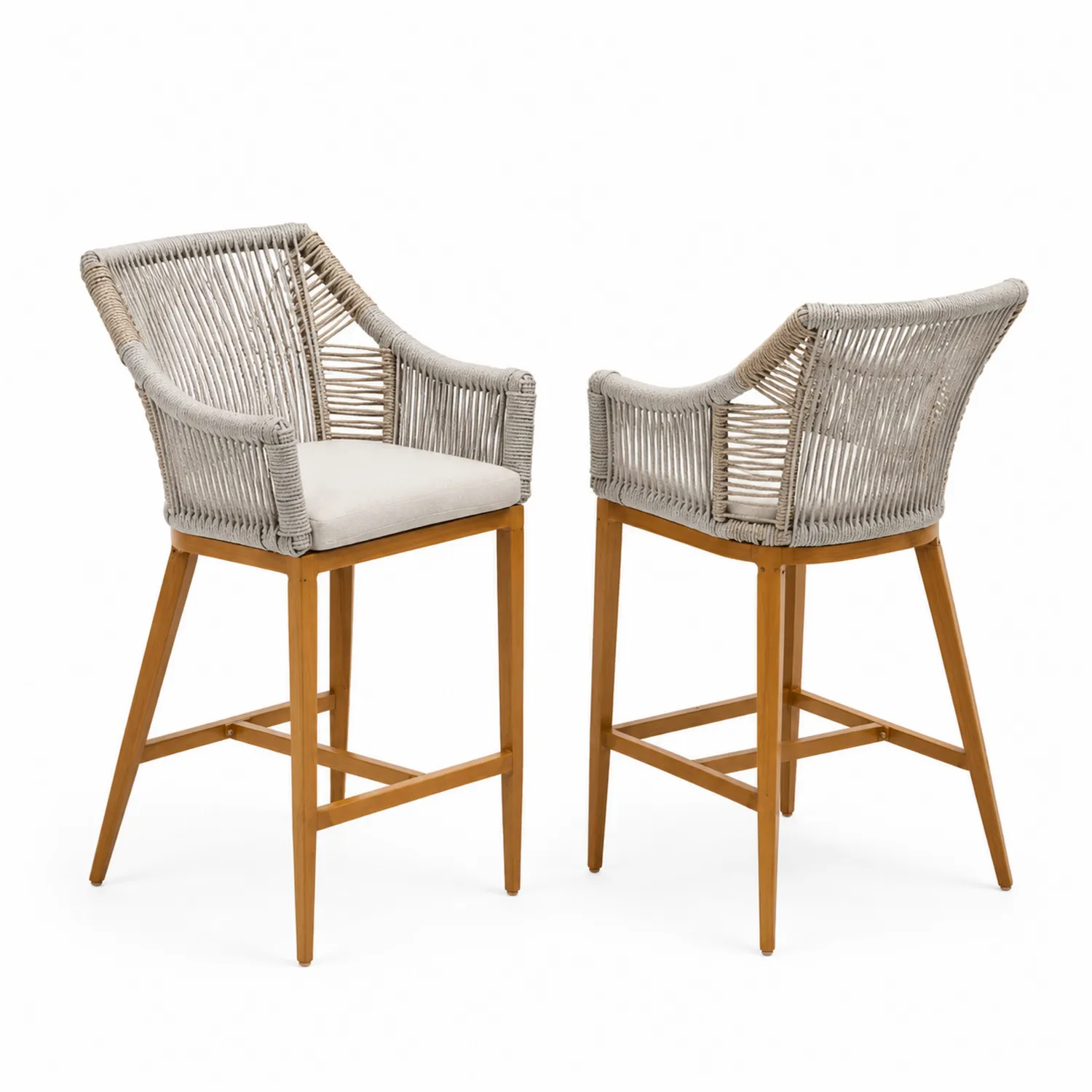 Ensemble de 2 chaises de bar en bois et corde-Velnovorin