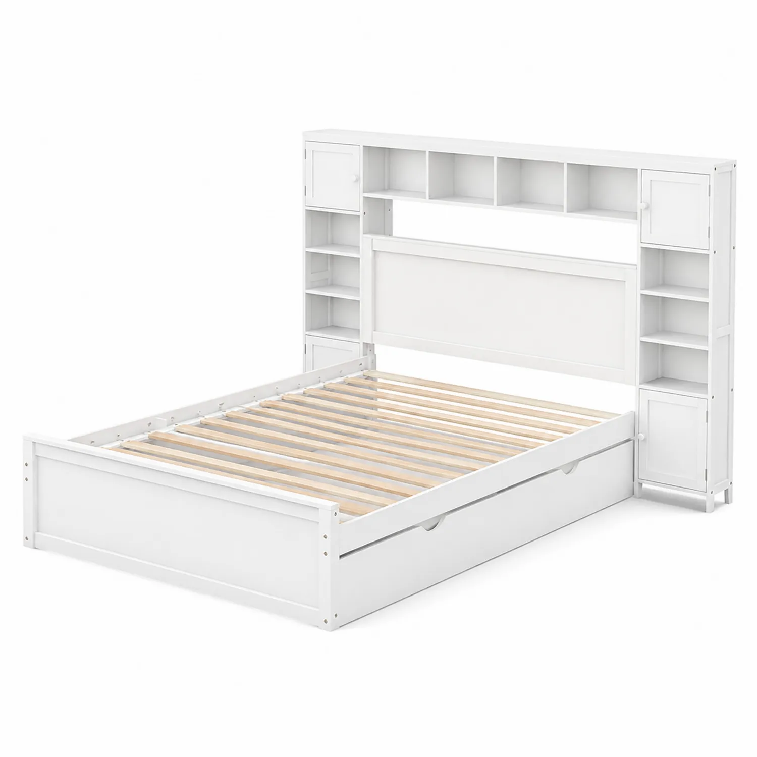 Lit en bois avec rangements et tête de lit avec étagères intégrées 200x160 cm-Velnovorin
