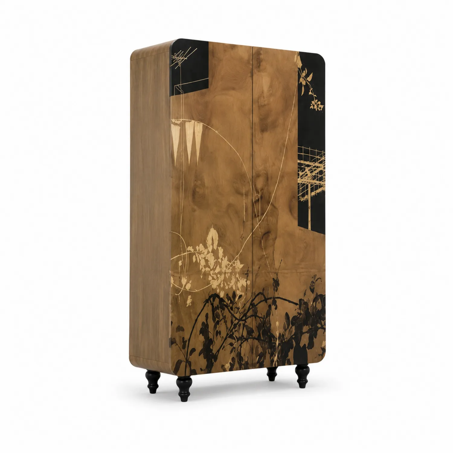 Armoire en bois avec motifs dorés et noirs-Velnovorin