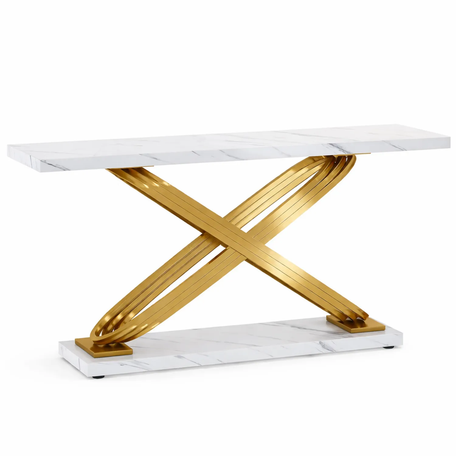 Table console marbre et métal doré 120x40x80 cm-Velnovorin