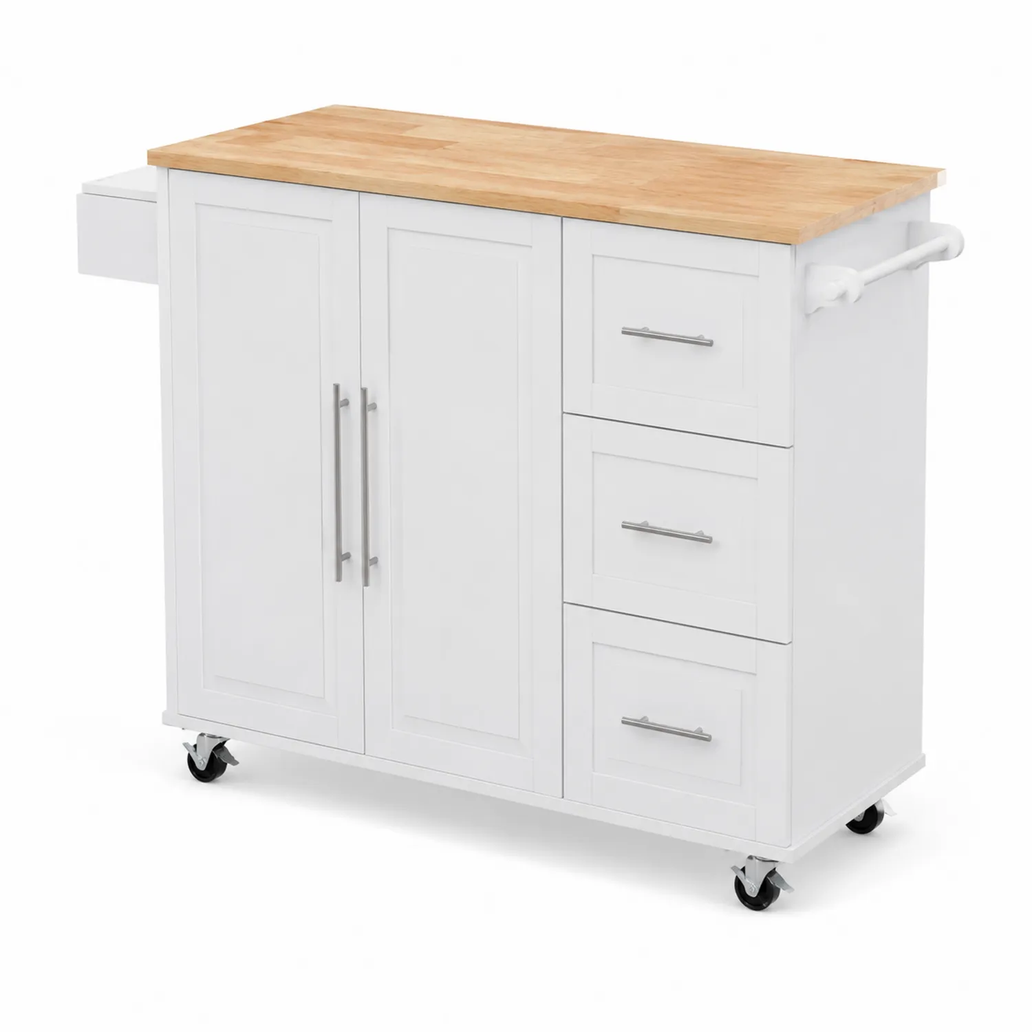 Îlot de Cuisine Blanc avec Plateau en Bois d'Érable-Velnovorin