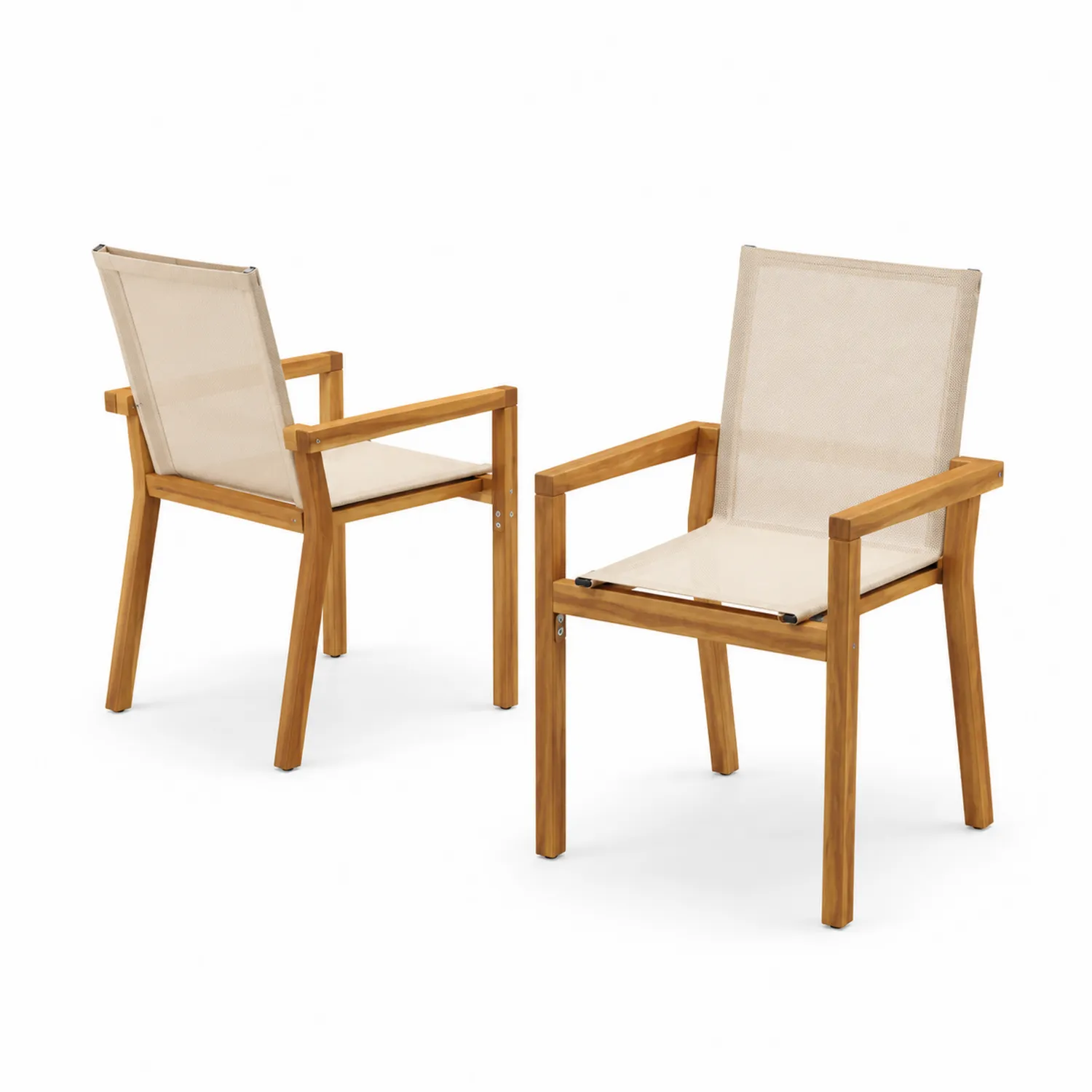 Chaises de jardin en teck et textilène beige-Velnovorin