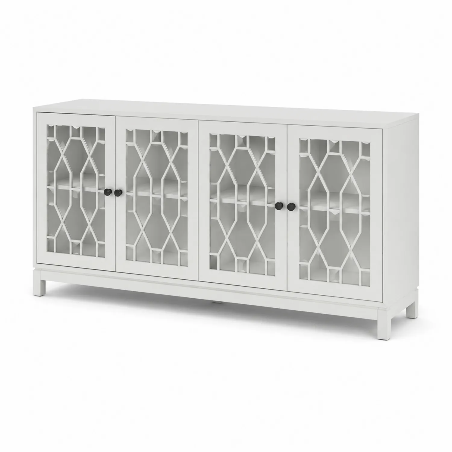 Buffet en bois MDF blanc avec portes vitrées en verre trempé, 150 cm-Velnovorin
