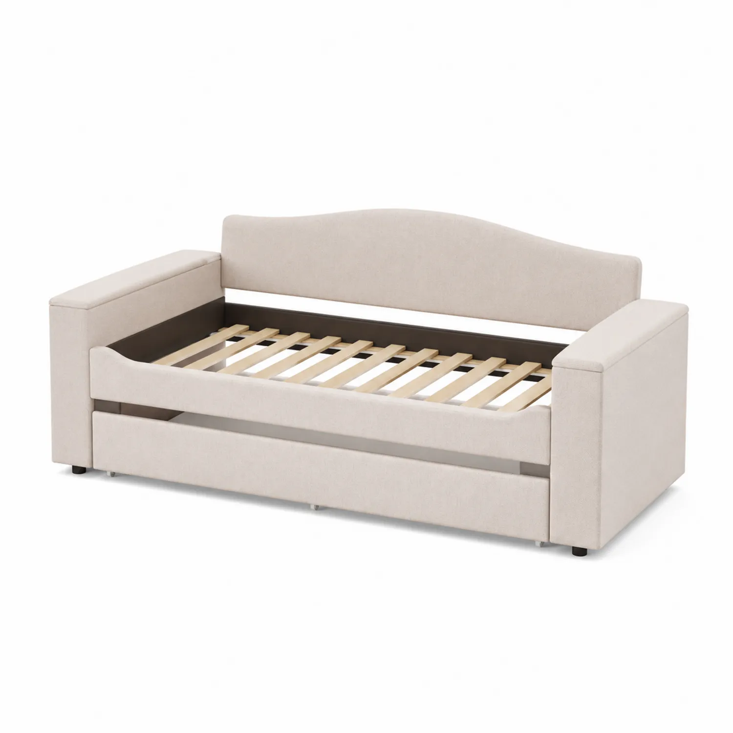 Canapé-lit en bois et tissu beige 200x90 cm-Velnovorin