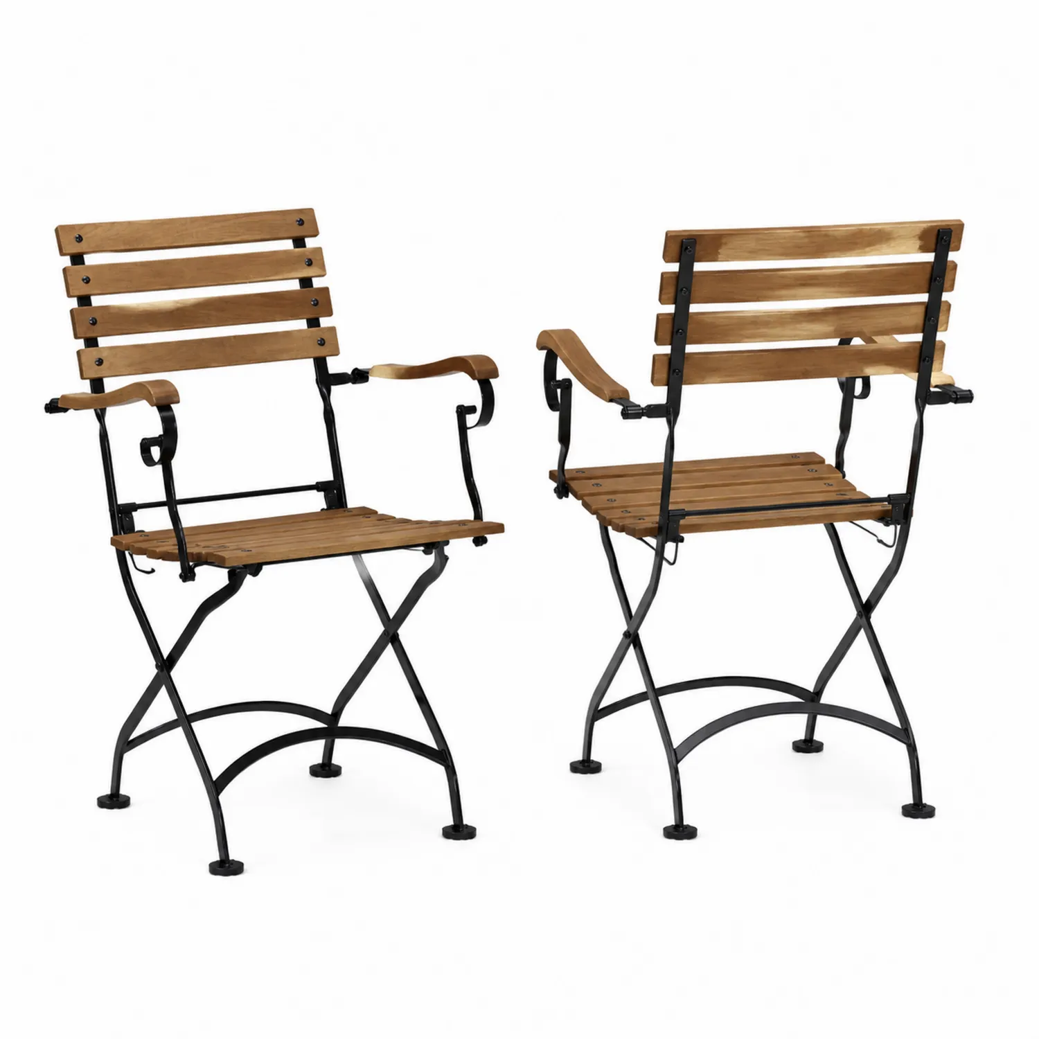 Chaises pliantes en bois et métal noir avec accoudoirs-Velnovorin