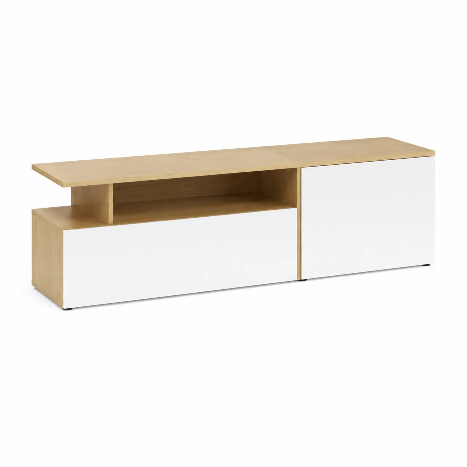 Meuble TV en bois et blanc avec rangement 180x40x45 cm-Velnovorin