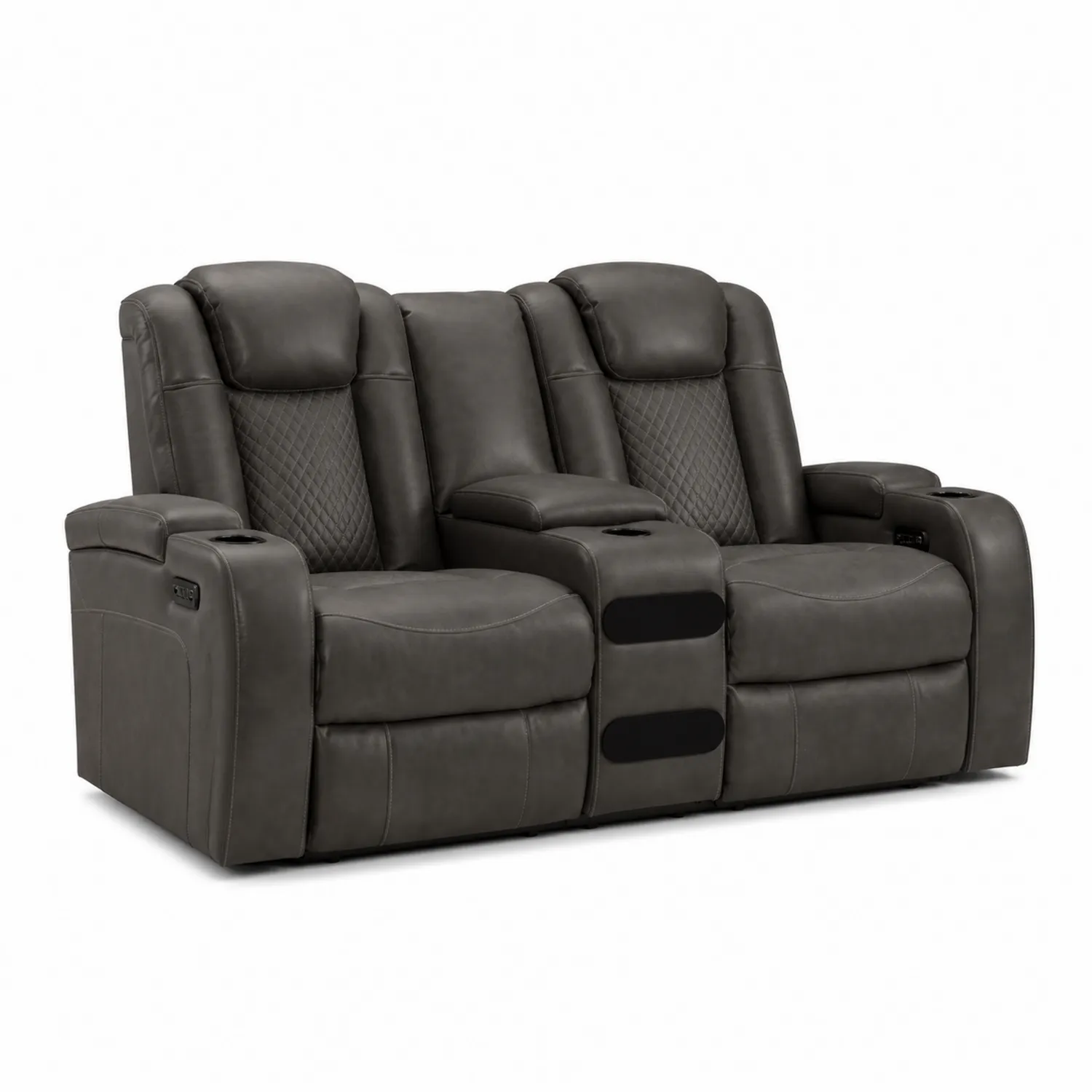 Canapé inclinable 2 places en cuir synthétique avec porte-gobelets-Velnovorin