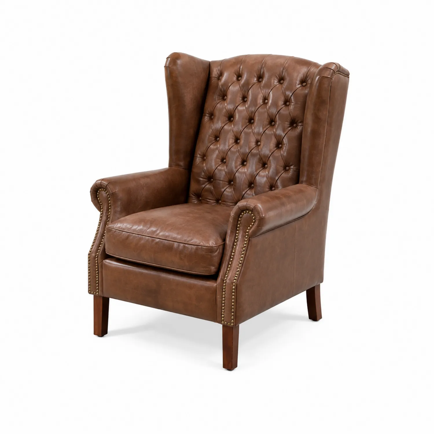 Fauteuil en cuir marron avec dossier capitonné-Velnovorin