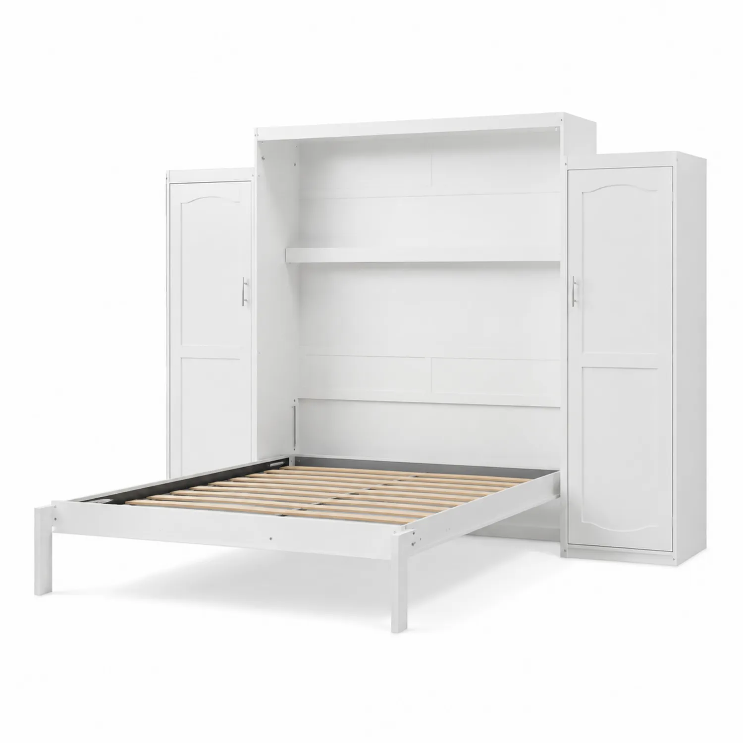 Lit escamotable en bois composite blanc avec armoires intégrées-Velnovorin