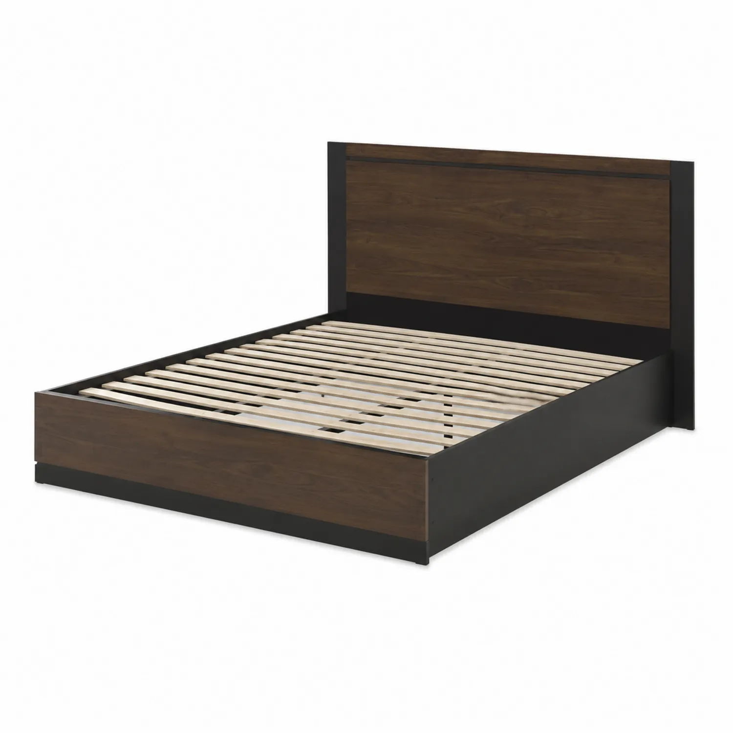 Lit double en bois Chêne foncé et noir 140x200 cm-Velnovorin