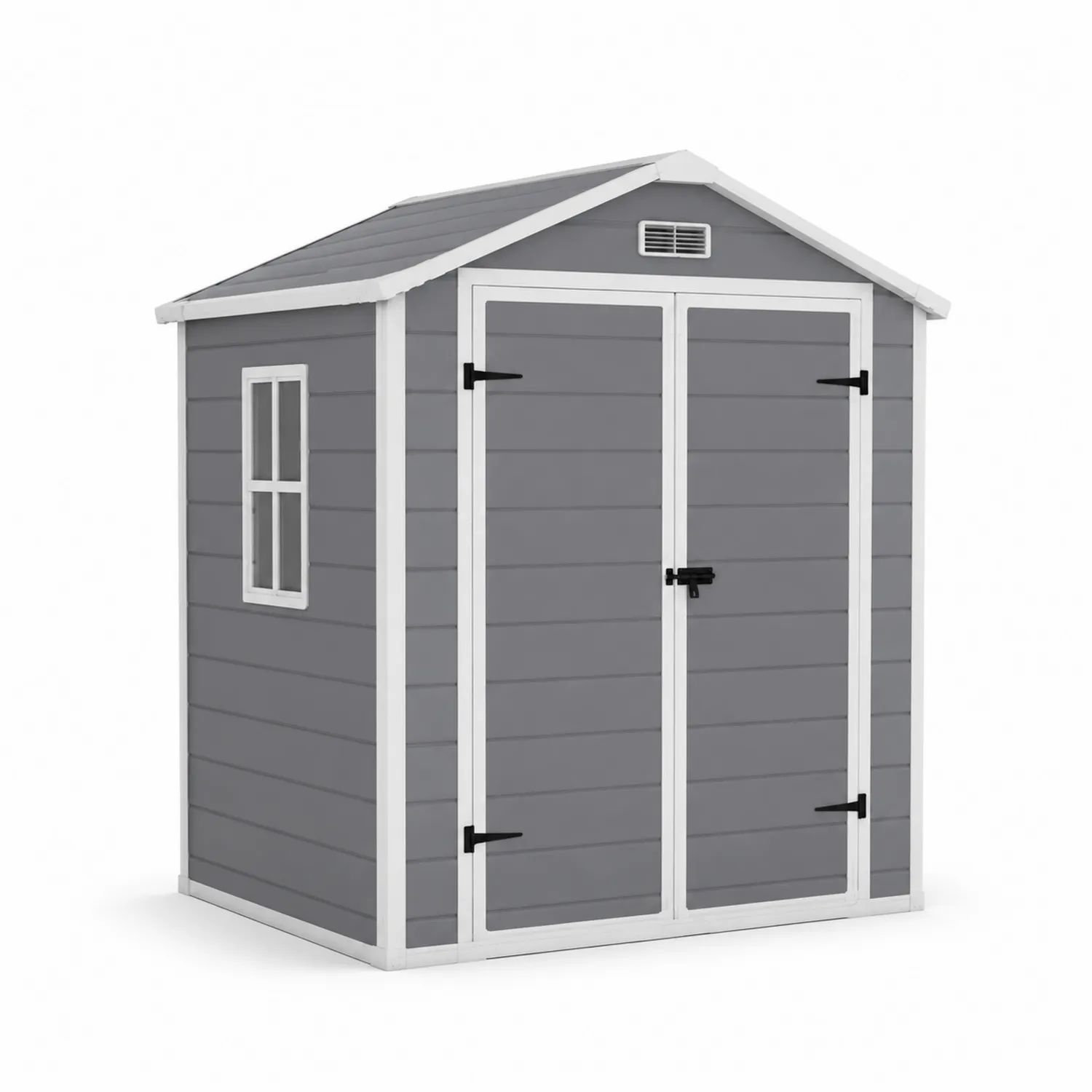 Abri de Jardin en Résine PVC Gris et Blanc avec Double Porte-Velnovorin