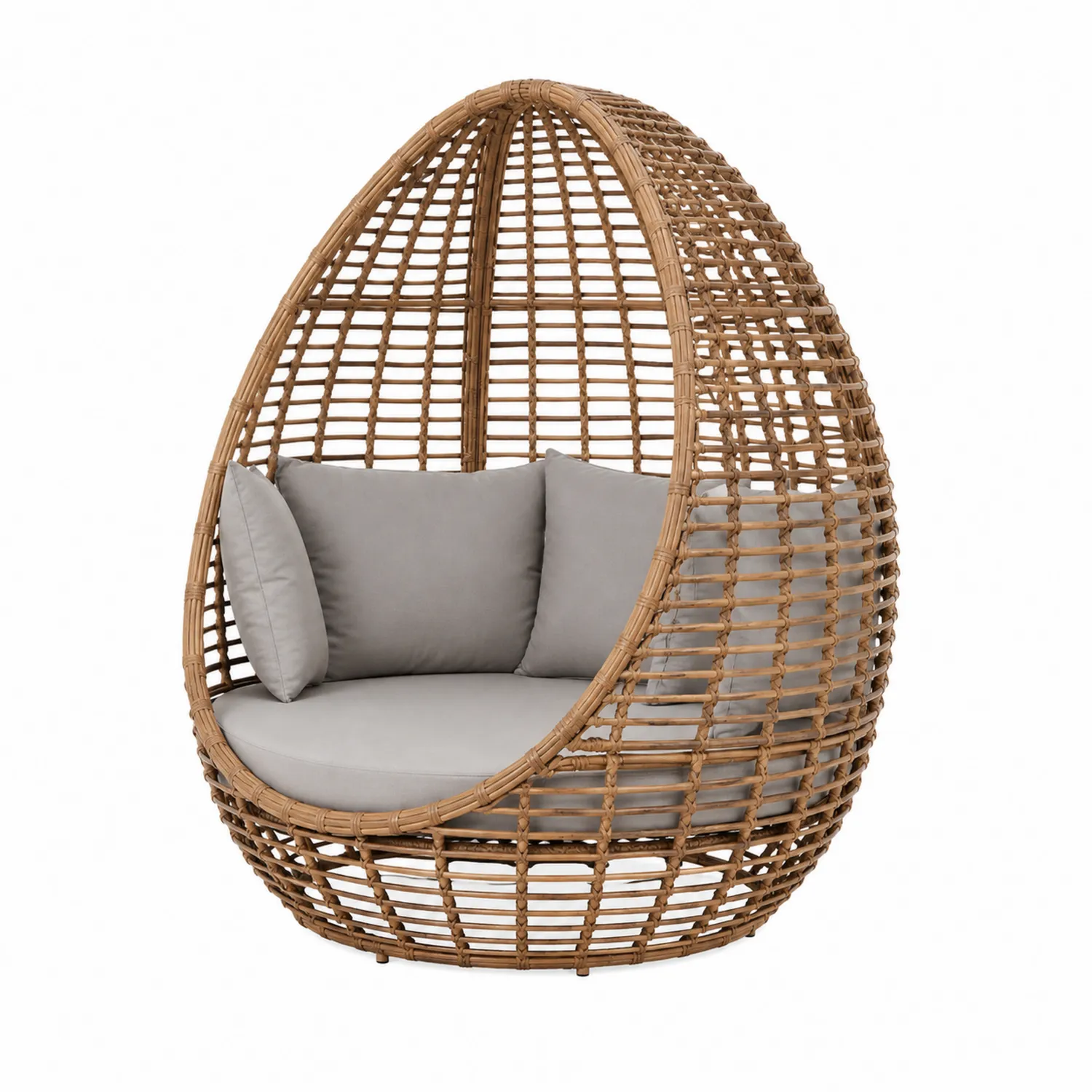 Fauteuil œuf en rotin avec coussins gris-Velnovorin
