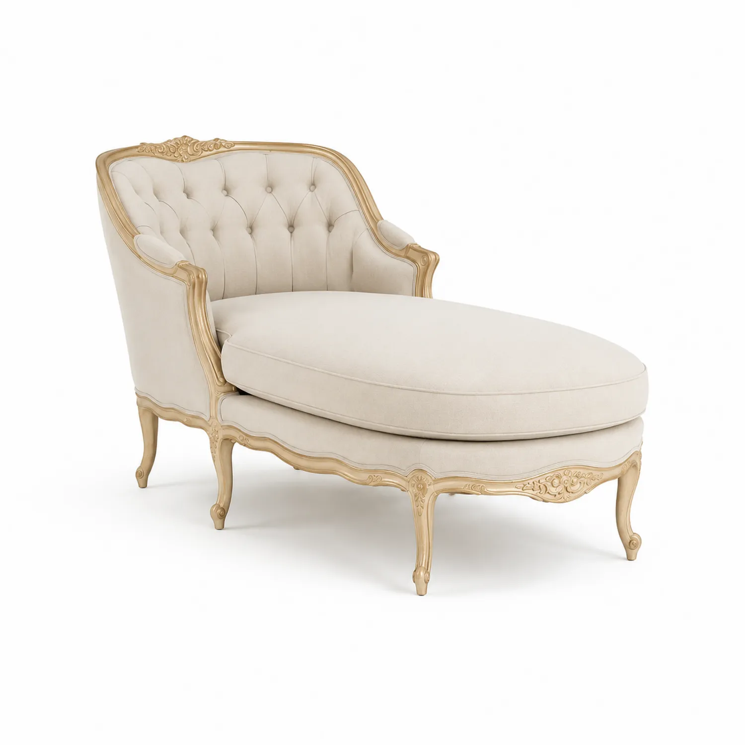 Chaise Longue en Bois et Tissu Crème-Velnovorin