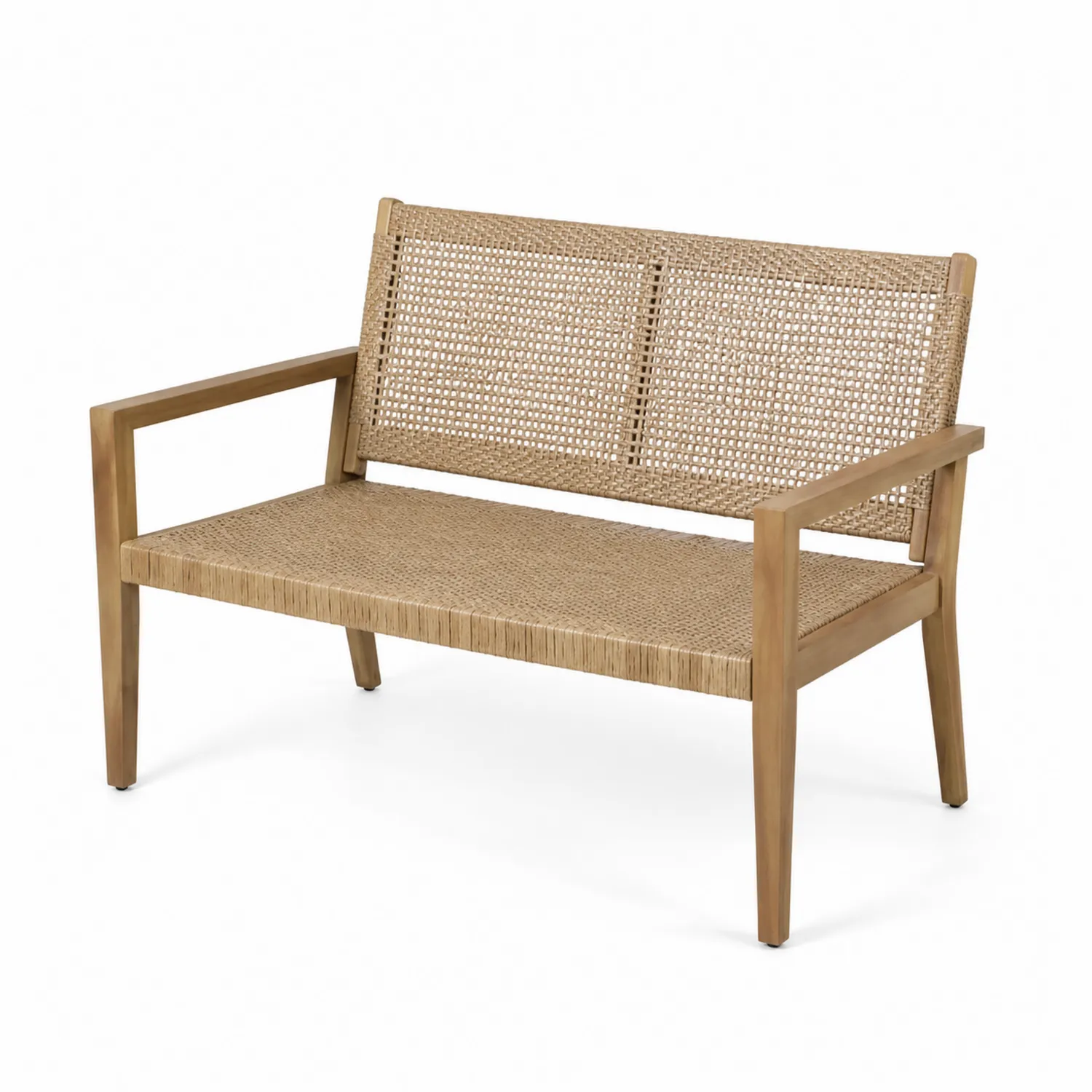 Banc d'extérieur en bois et rotin tressé-Velnovorin