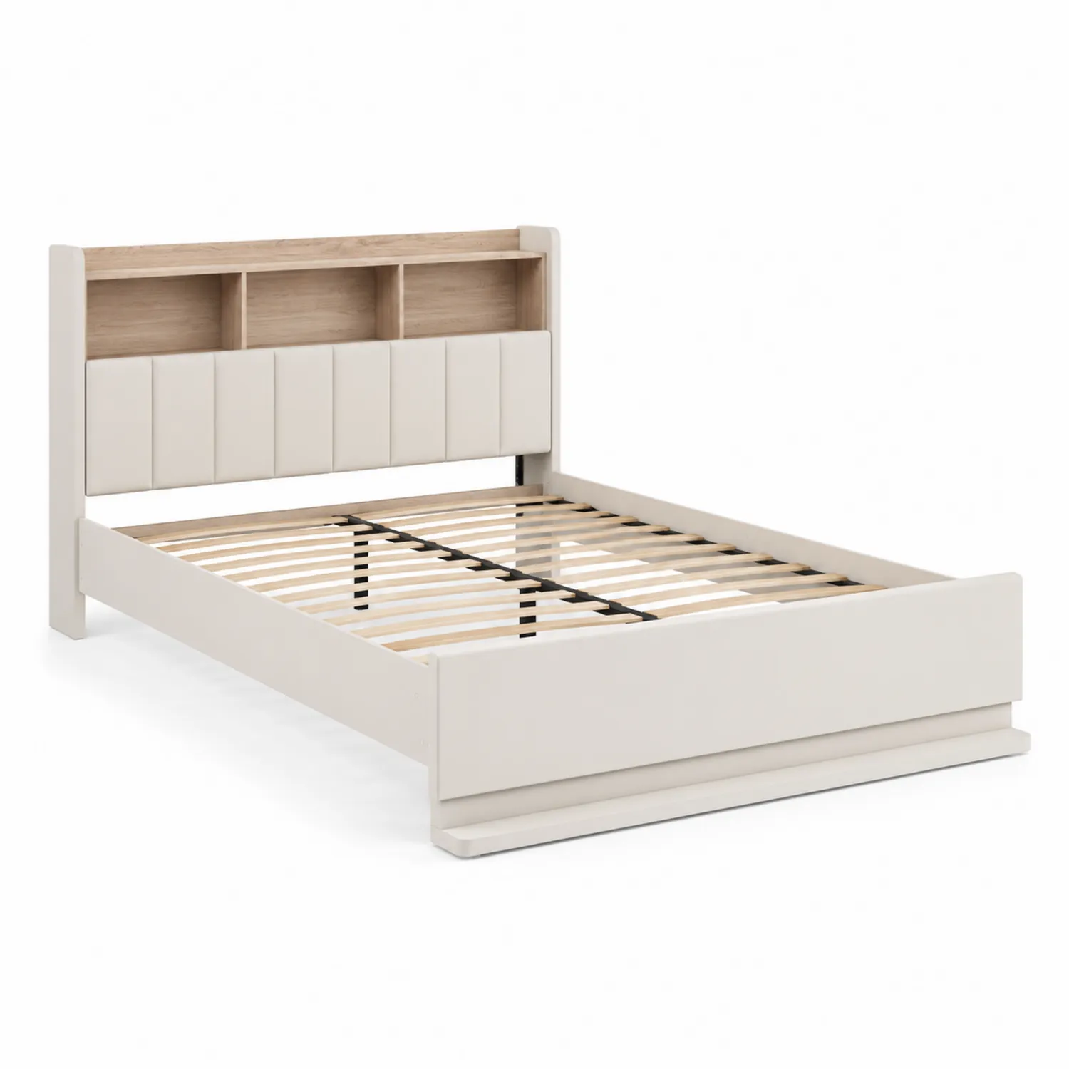 Lit double en bois et cuir synthétique 140x200 cm-Velnovorin
