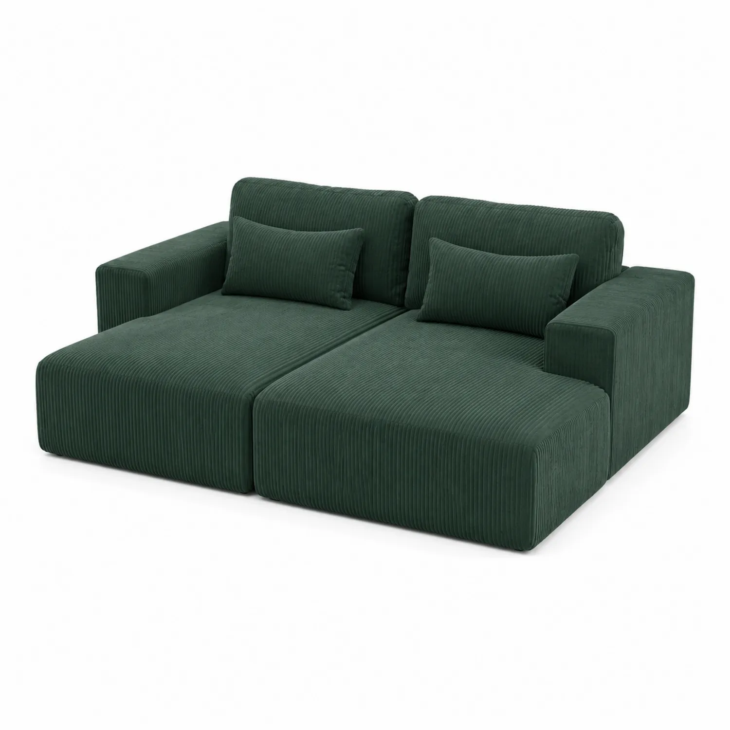 Canapé modulable en velours côtelé vert 220x160x85cm-Velnovorin