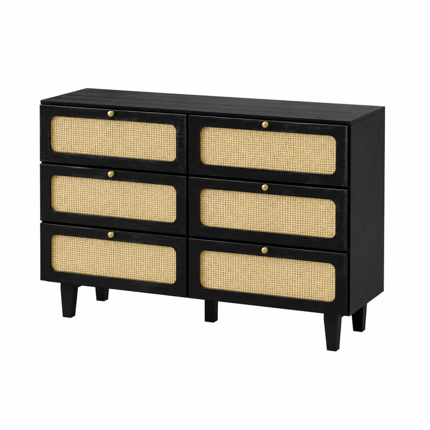 Buffet 6 tiroirs en bois et rotin-Velnovorin