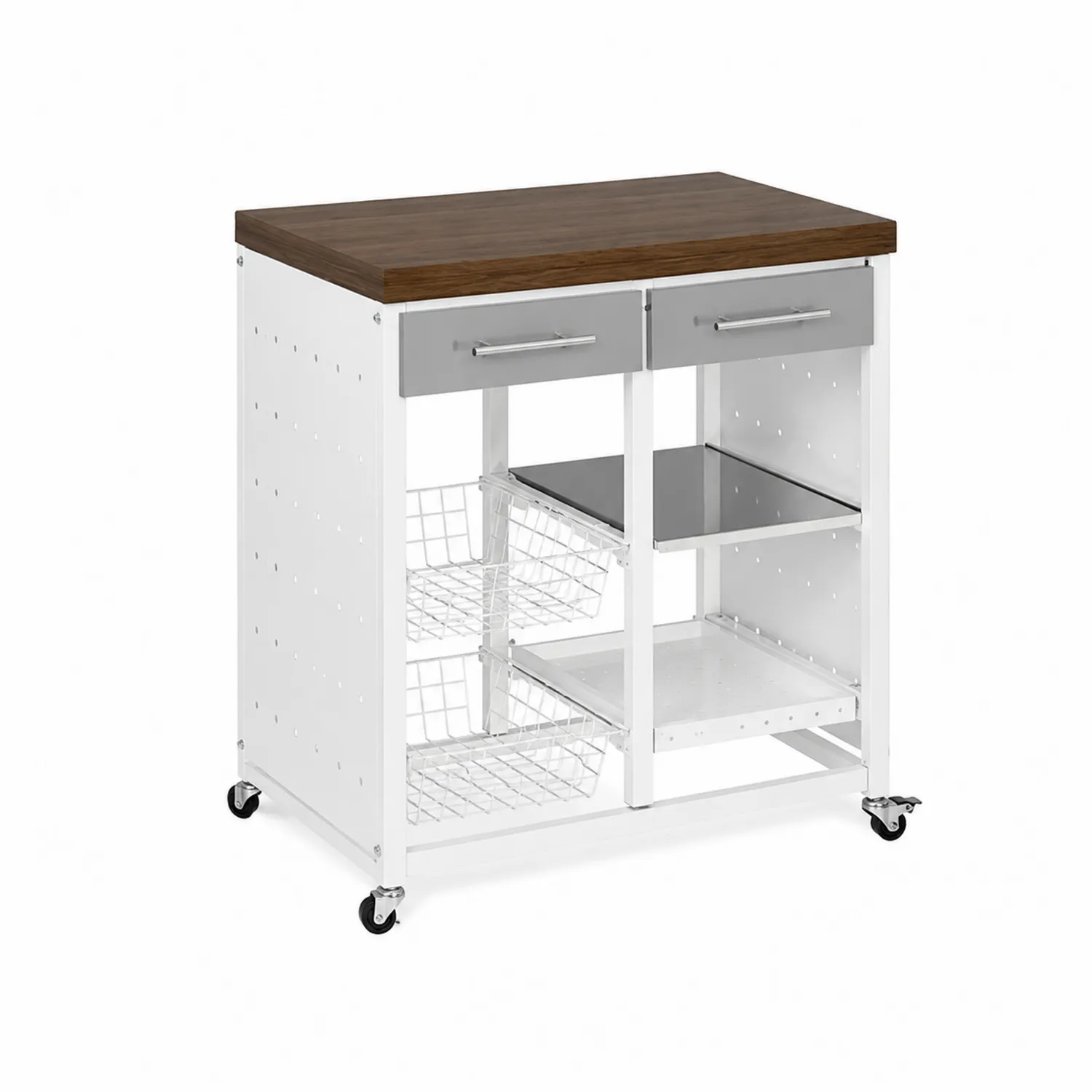 Chariot de Cuisine en Bois et Métal Blanc avec Roulettes-Velnovorin