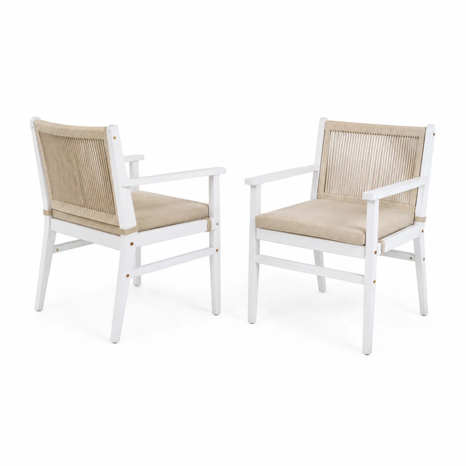 Ensemble de 2 chaises en bois blanc et corde beige-Velnovorin
