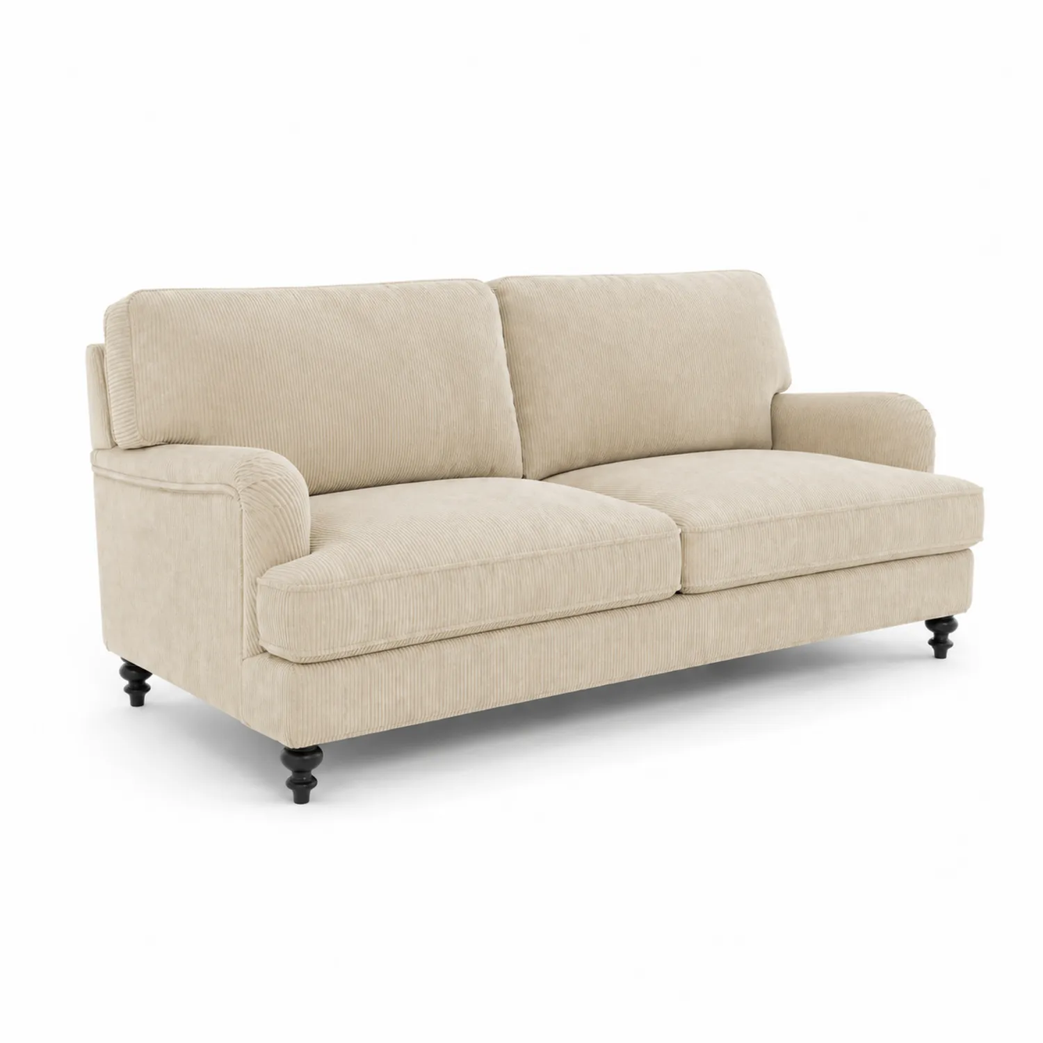 Canapé 3 places en tissu côtelé beige avec pieds en bois-Velnovorin