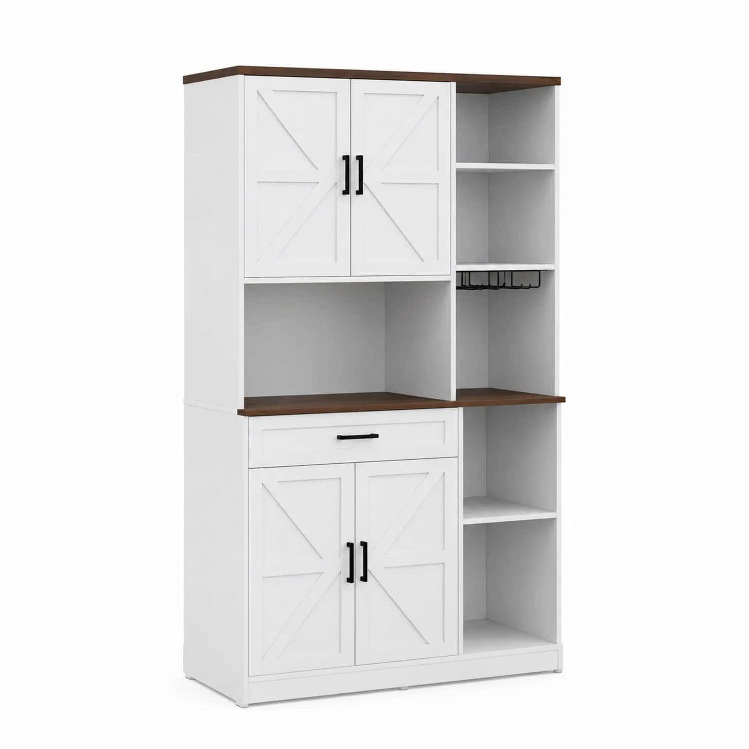 Buffet de cuisine en bois et métal 4 portes avec étagères-Velnovorin