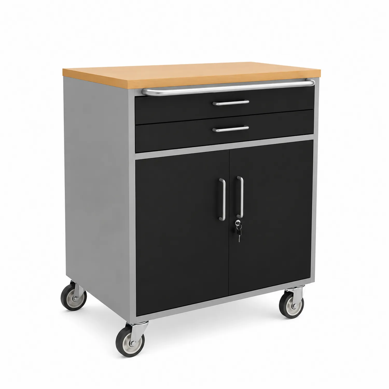 Chariot de rangement en acier avec plateau en bois et portes verrouillables-Velnovorin