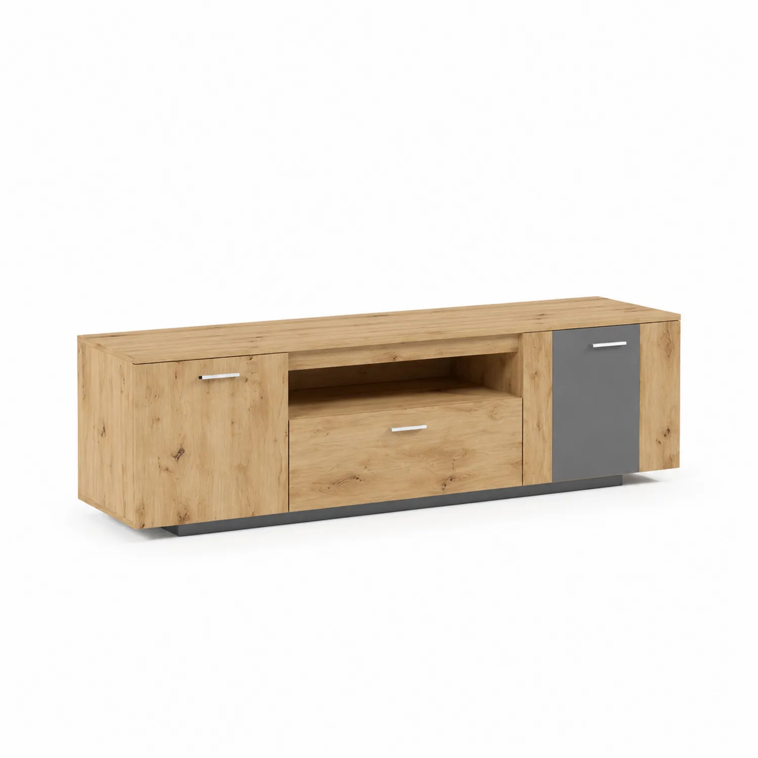 Meuble TV en bois et MDF avec porte et tiroir 150x40x45 cm