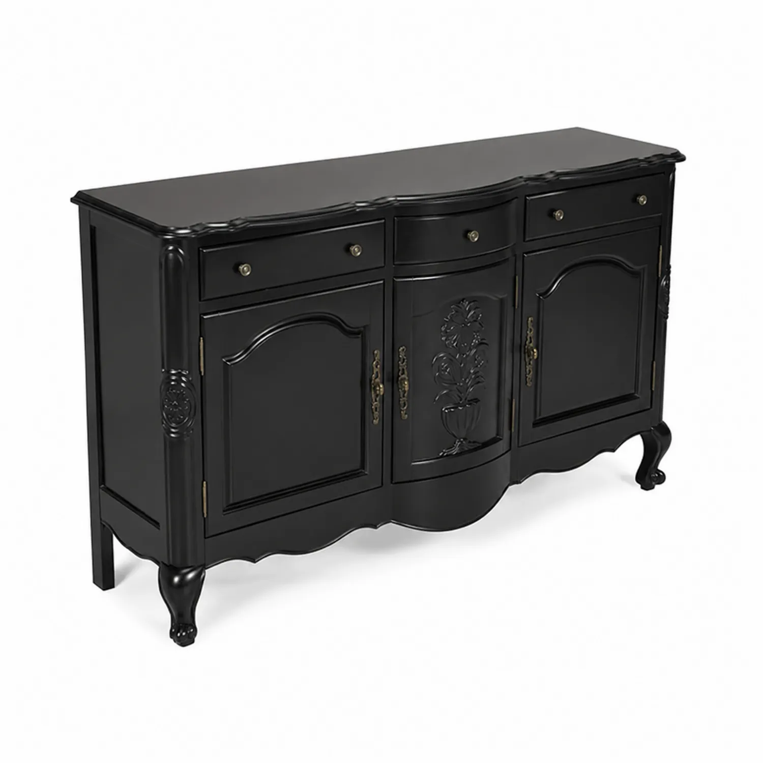 Buffet en bois avec 3 portes et 3 tiroirs noir
