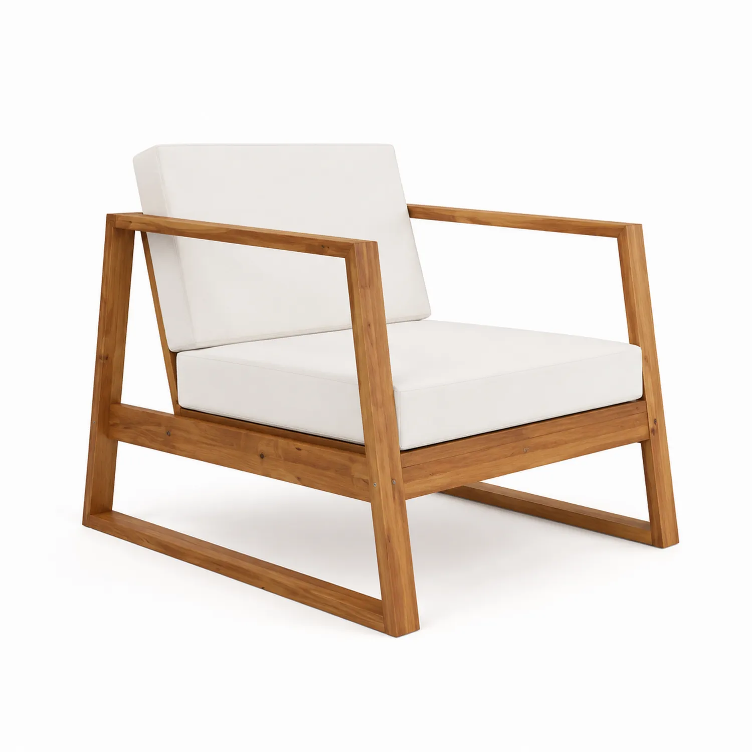 Fauteuil d'extérieur en bois d'acacia avec coussins en polyester crème