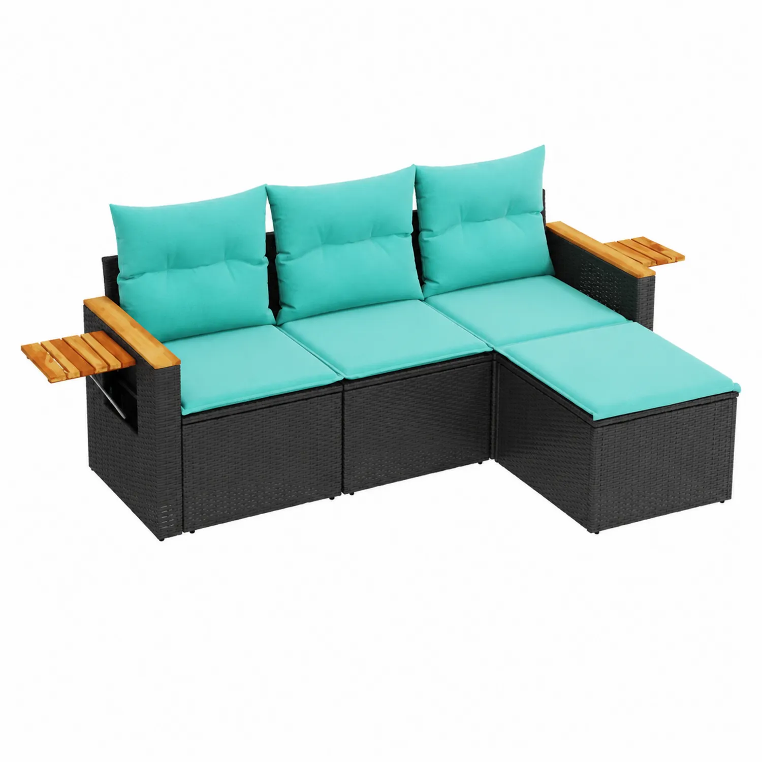 Canapé modulaire en résine tressée avec coussins en polyester bleu turquoise