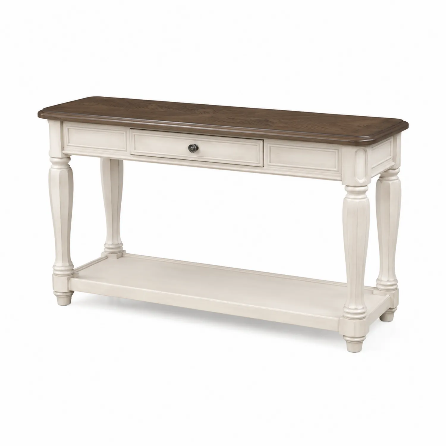 Console Rectangulaire en Bois Blanc et Chêne avec Tiroir
