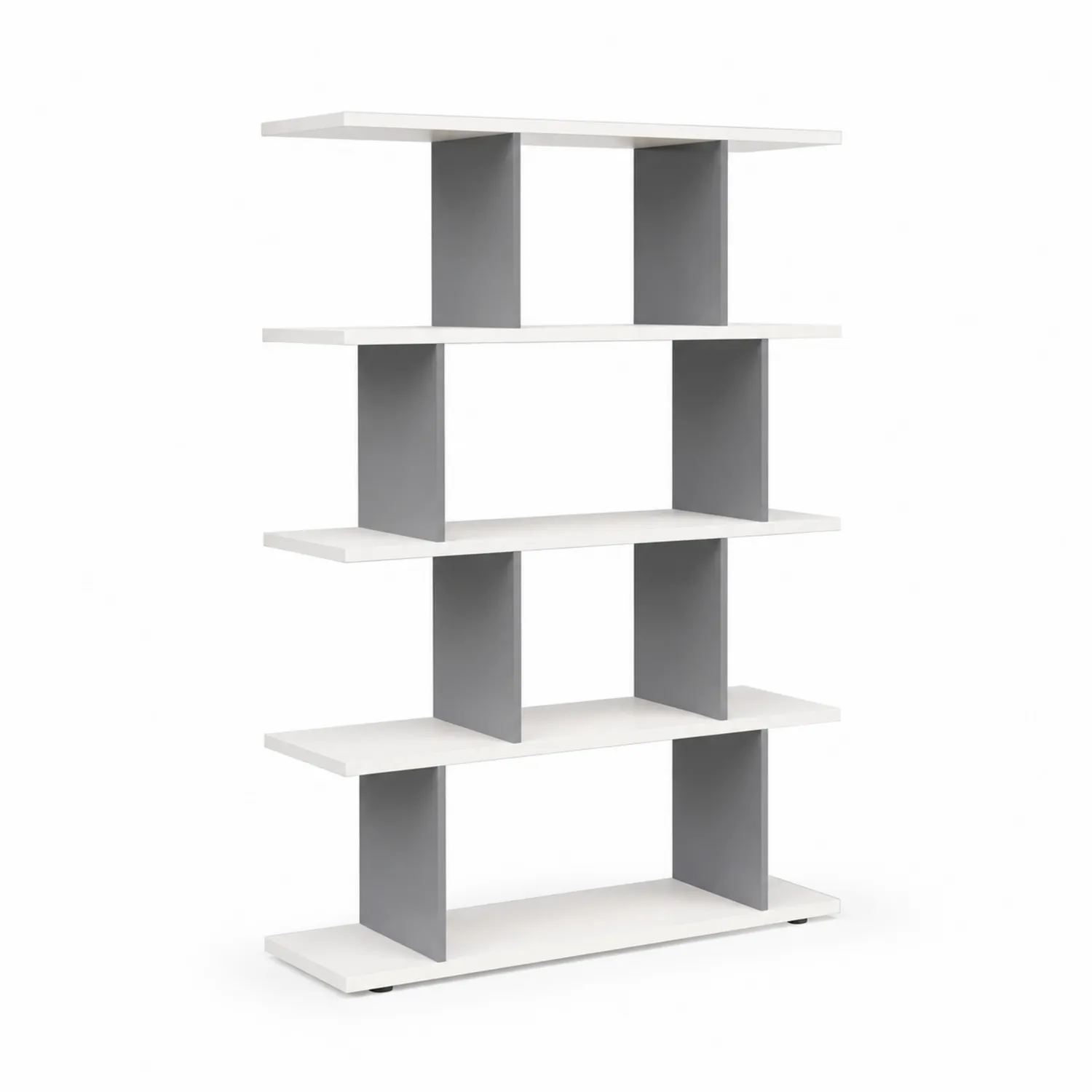 Étagère bibliothèque 5 niveaux en bois Blanc/Gris