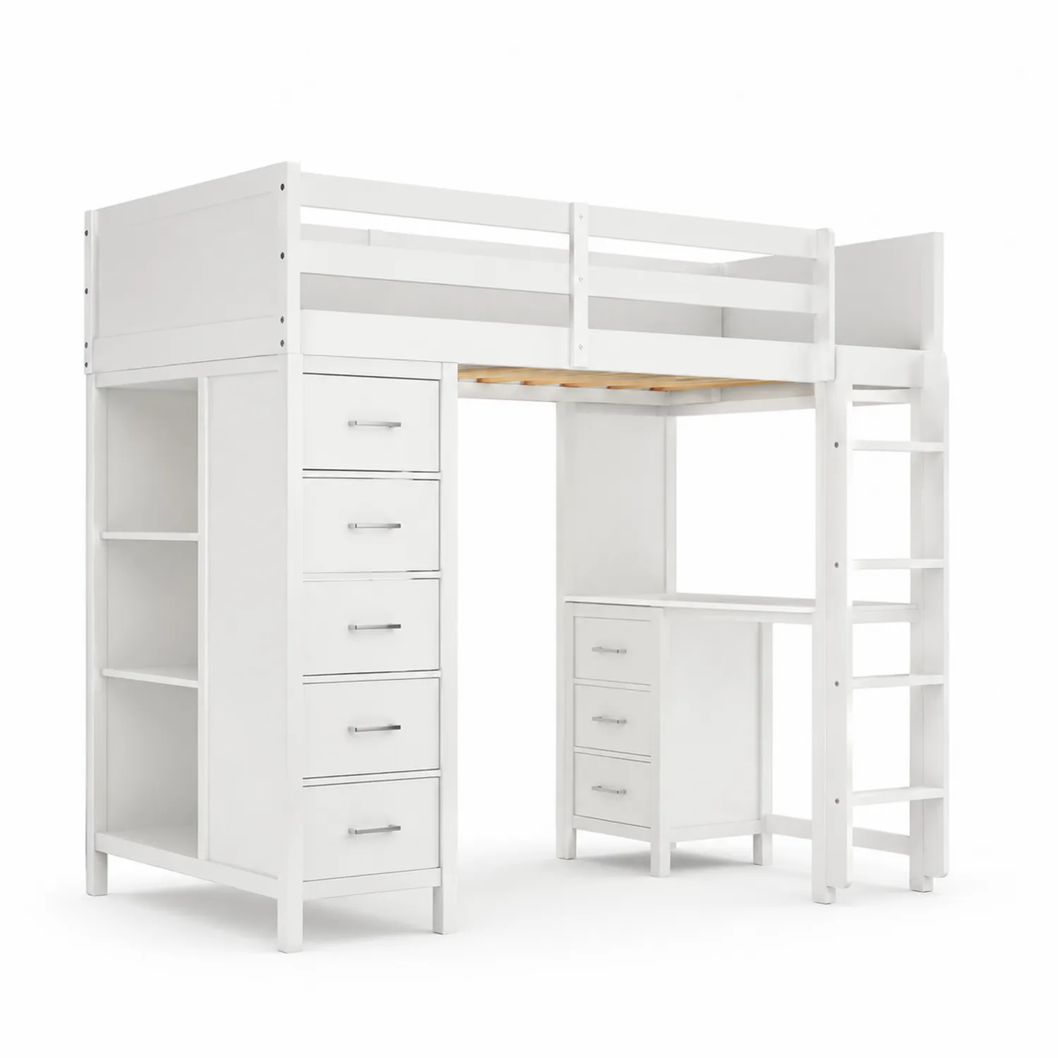 Lit mezzanine en bois blanc avec rangements intégrés