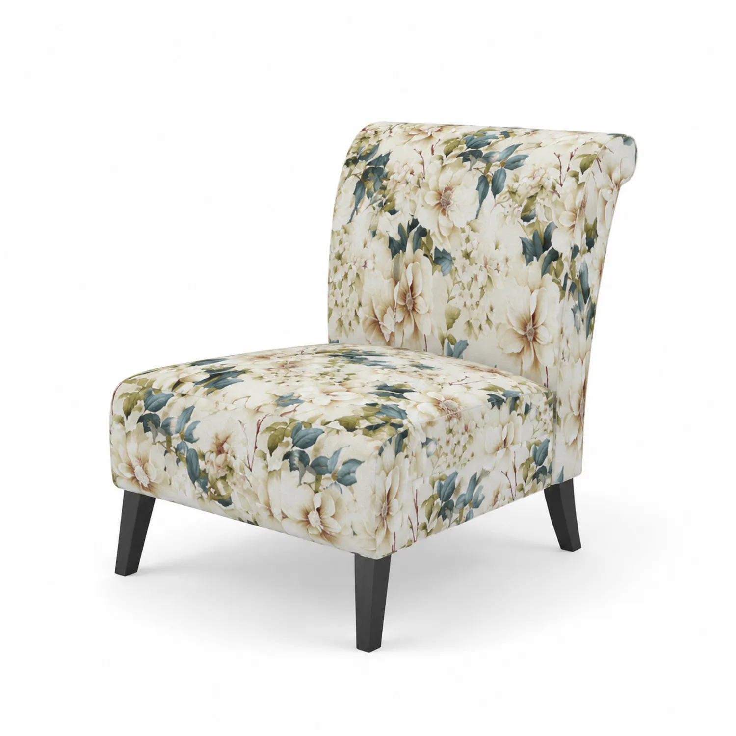 Chaise en tissu floral avec pieds en bois massif, 85 cm