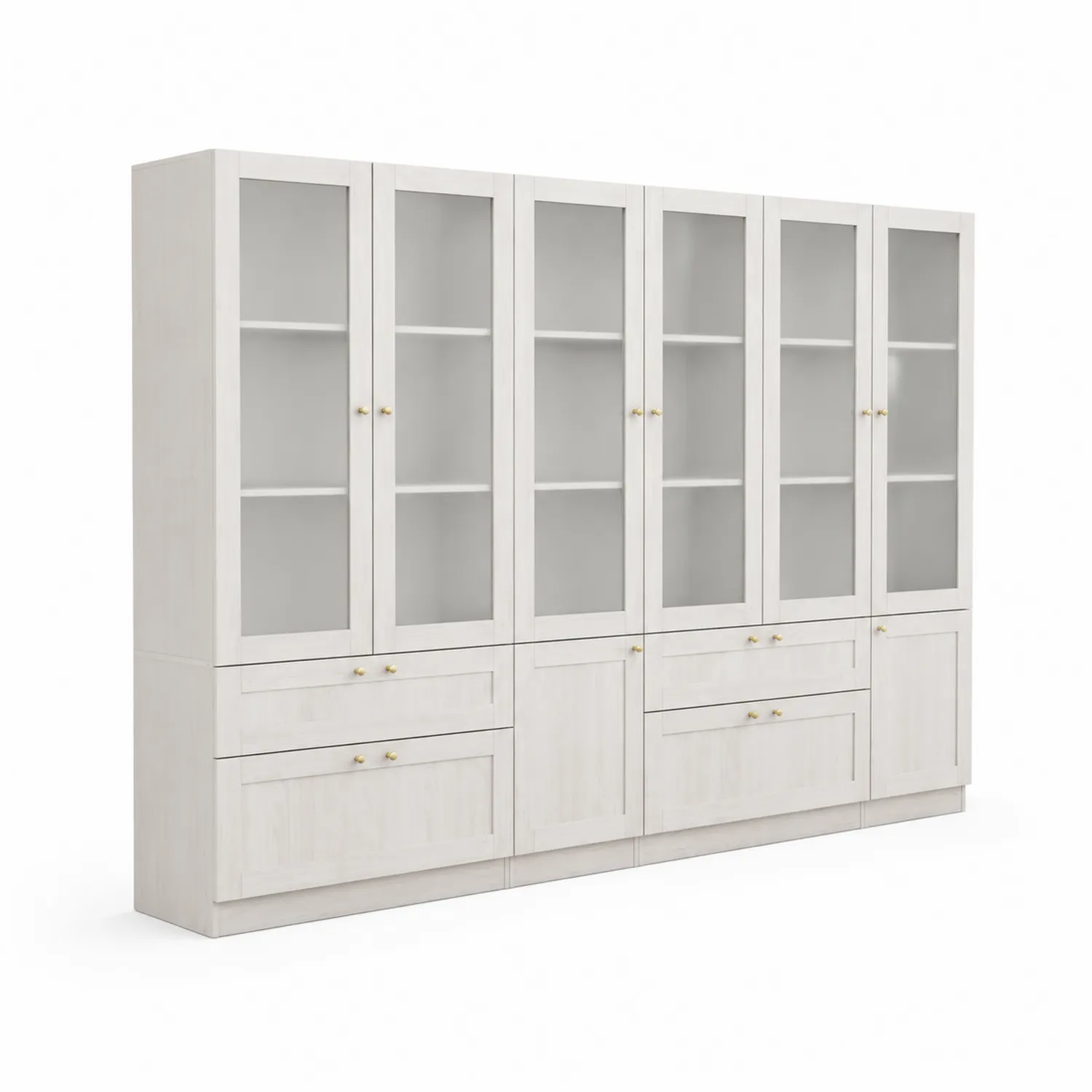 Armoire de rangement en bois avec portes en verre et tiroirs
