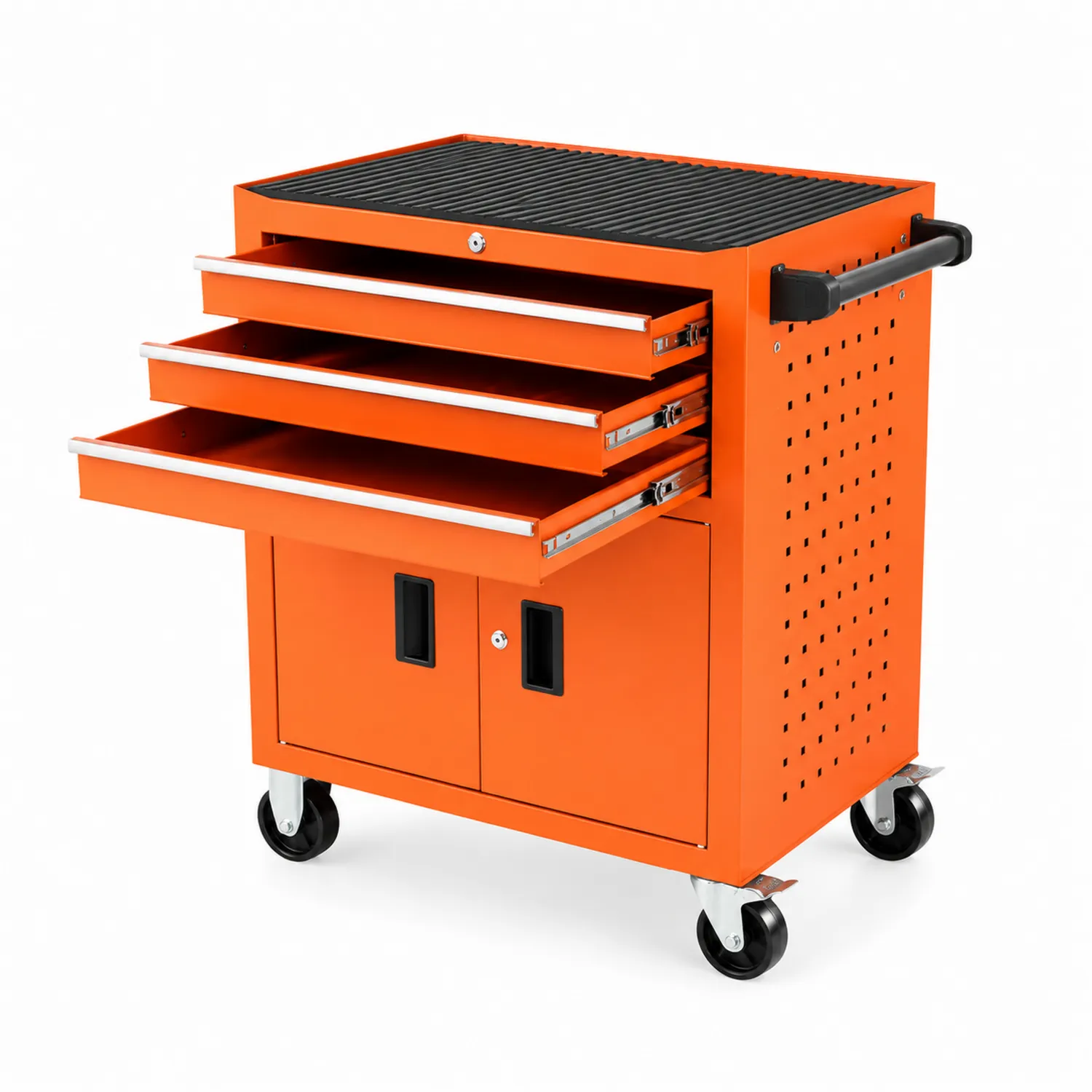 Chariot à outils en métal avec 3 tiroirs et roulettes