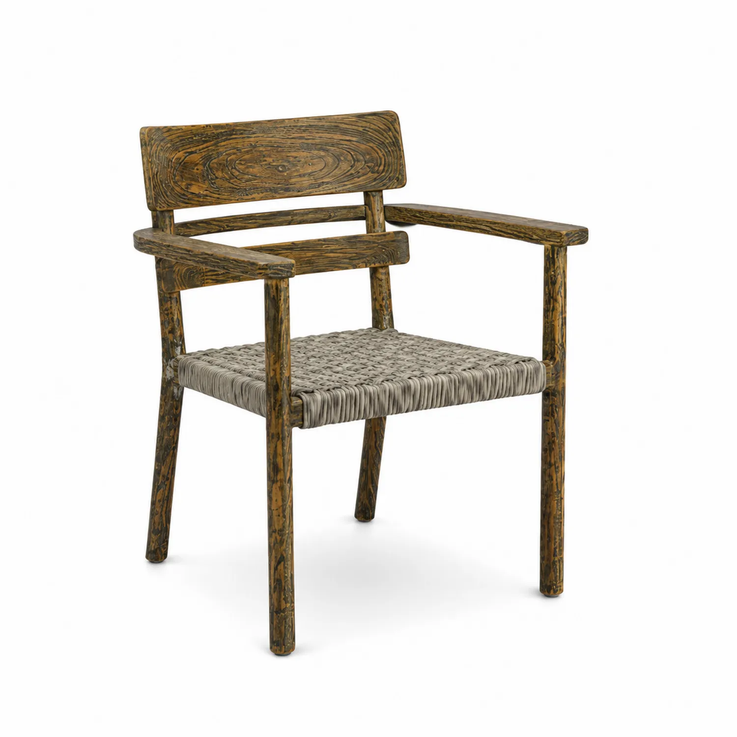 Chaise en bois avec assise tressée en résine grise
