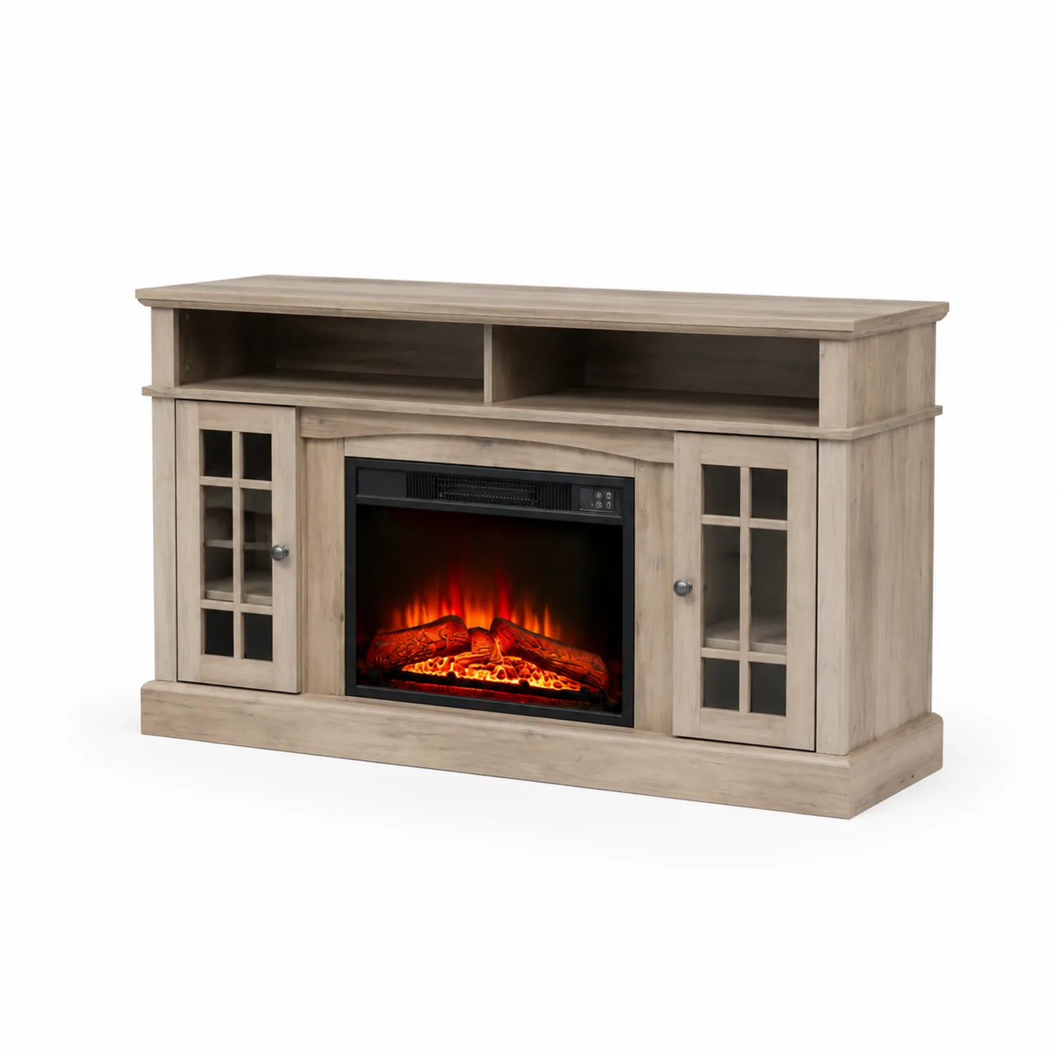 Meuble TV en bois avec cheminée électrique en verre trempé 152x45x80 cm