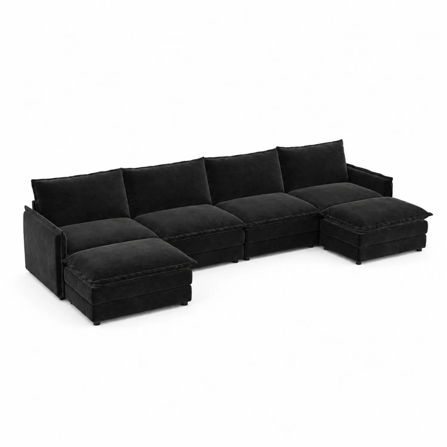 Canapé d'angle modulable en tissu noir 5 places