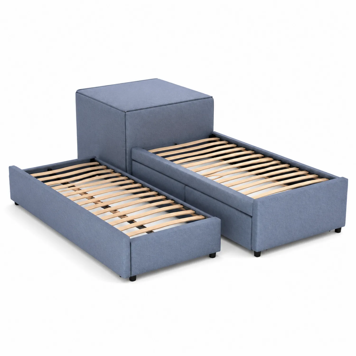 Lit gigogne en bois et polyester Bleu 90x200 cm