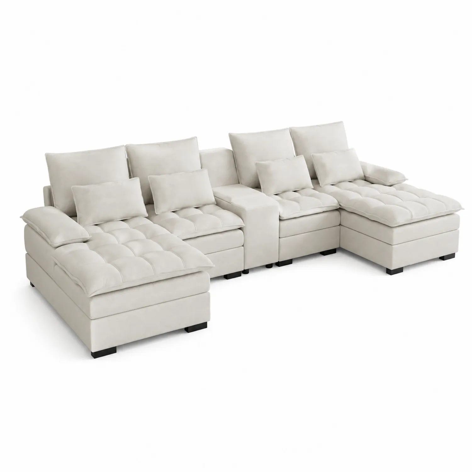 Canapé d'angle modulable en tissu avec méridienne 6 places
