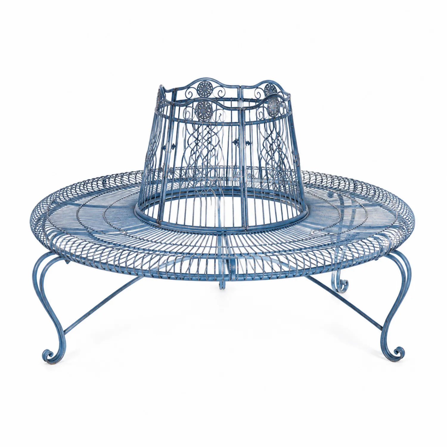 Banc circulaire en métal bleu