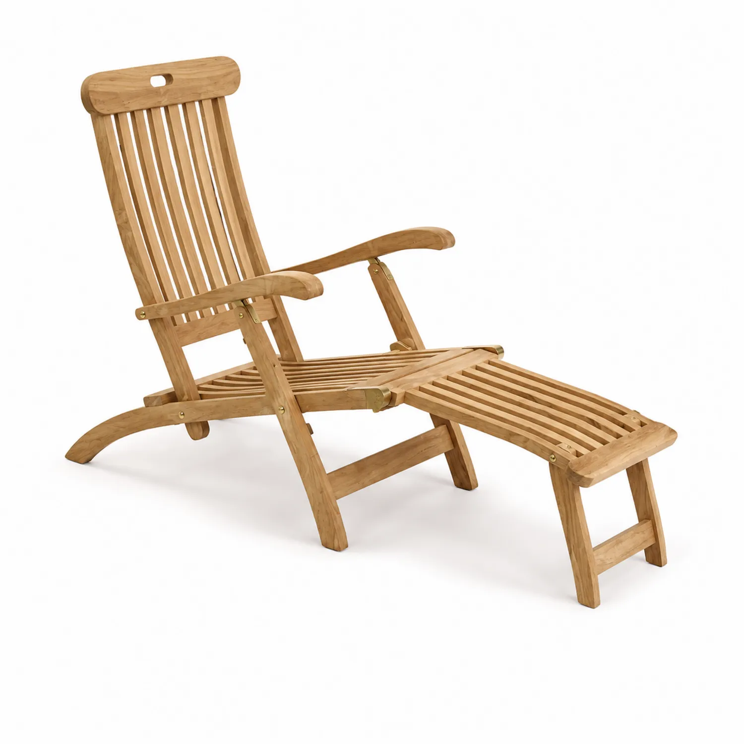 Chaise longue en bois de teck avec repose-pieds réglable