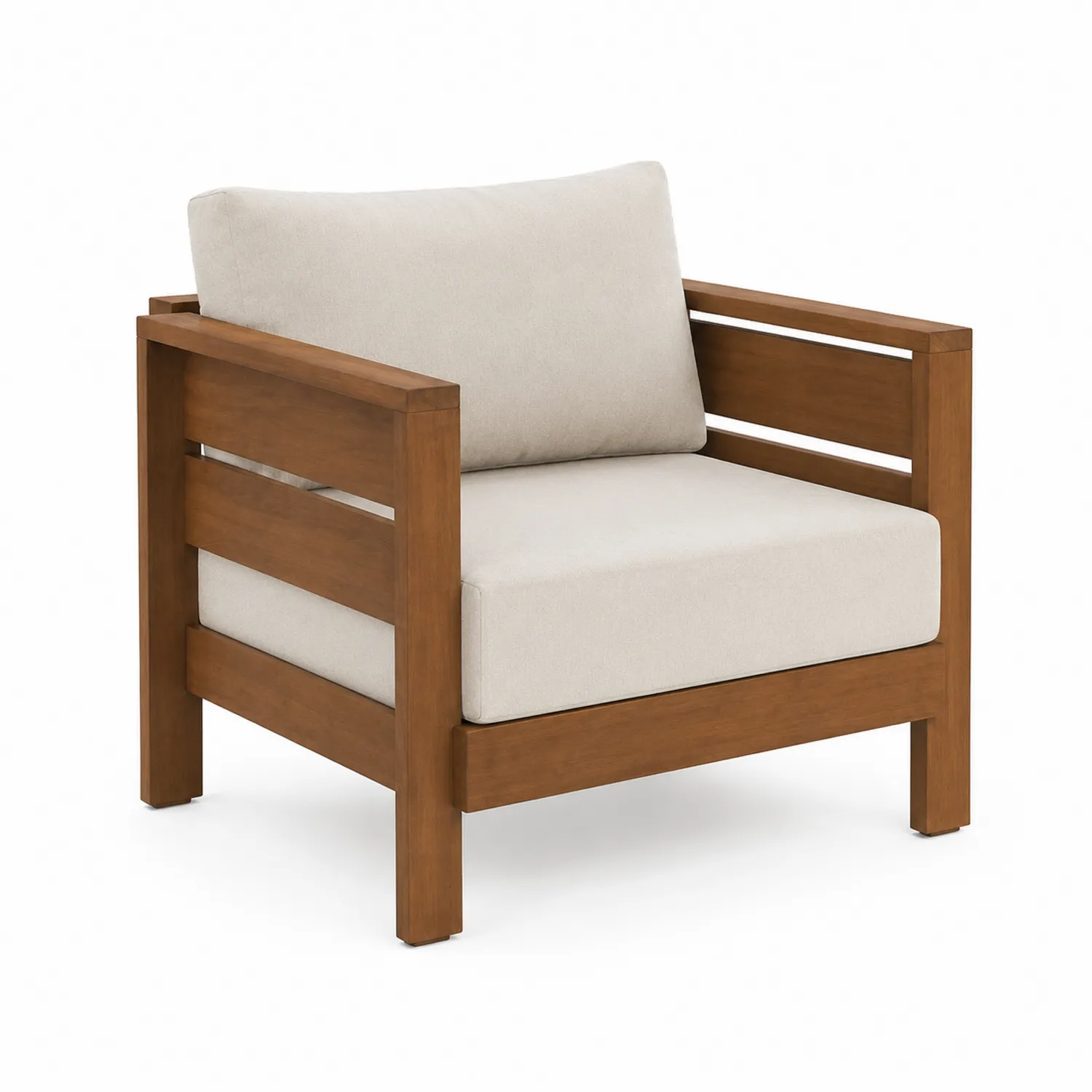 Fauteuil en Bois avec Coussins Beiges en Polyester