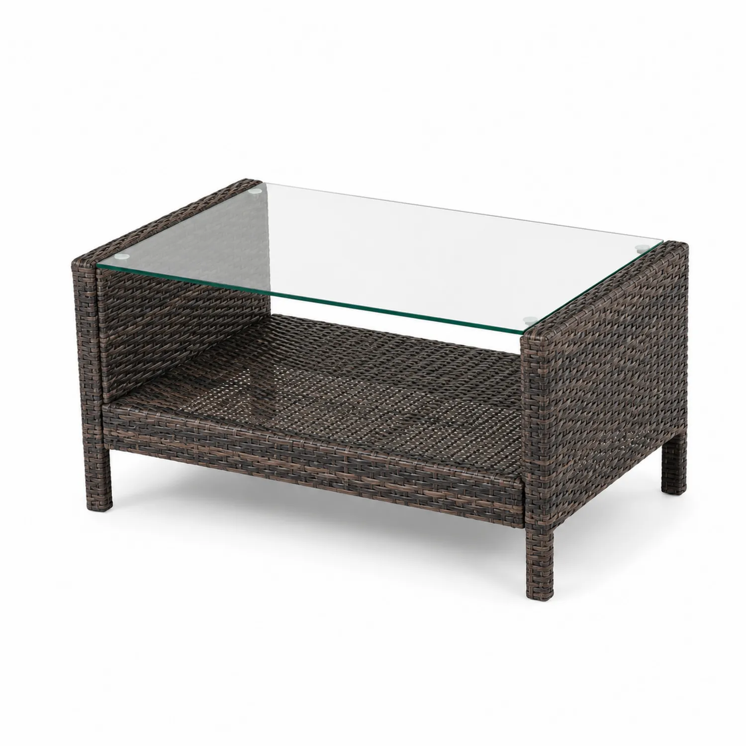 Table basse en verre et rotin 100x50x45 cm